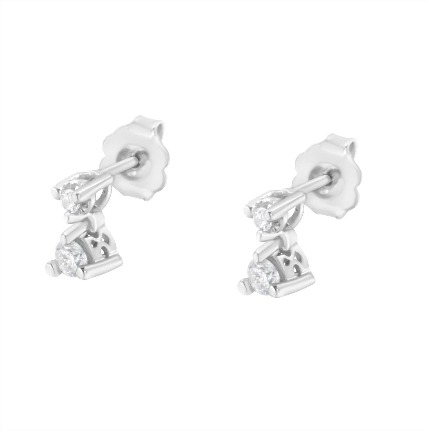 14K White Gold 1/4 Cttw Double Diamond Drop and Dangle Stud Earrings (H-I Color, SI1-SI2 Clarity) - Bijoux-NYC Direct