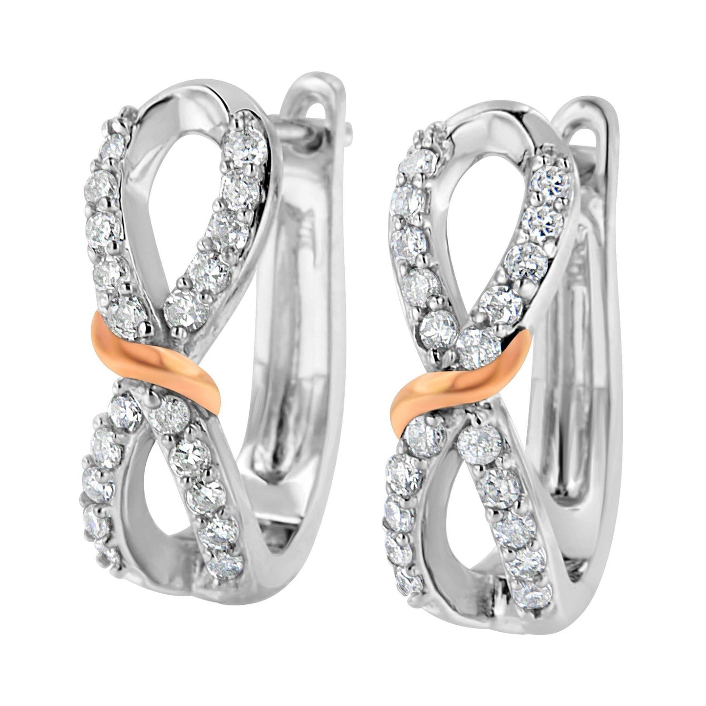 10K White and Rose Gold 1/3 Cttw Diamond Infinite and Ribbon Hoop Earrings (H-I Color, I1-I2 Clarity) - Bijoux-NYC Direct
