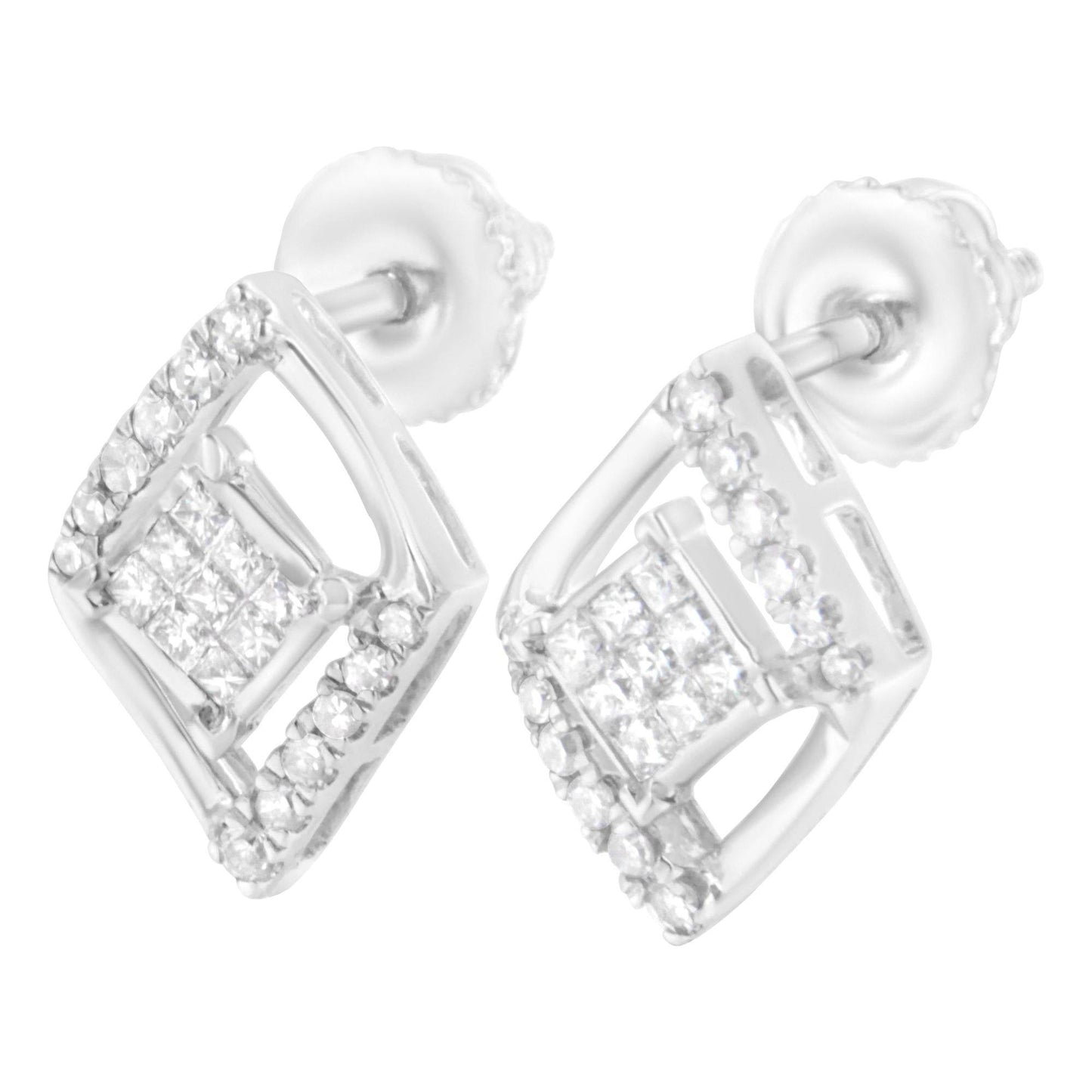 10K White Gold 1/3 cttw Princess-cut Diamond Double Triangle Composite Stud Earrings (H-I Color, SI1-SI2 Clarity) - Bijoux-NYC Direct