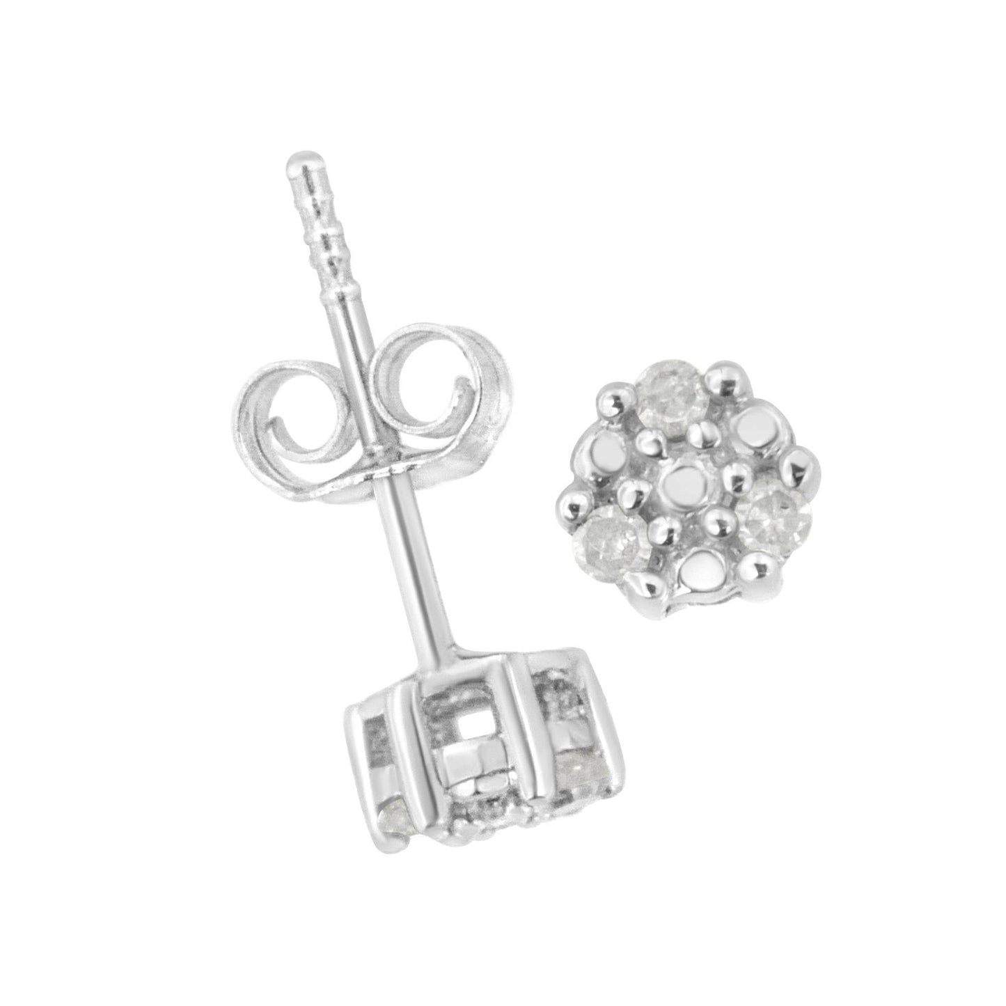 .925 Sterling Silver 1/10 cttw Prong Set Round-Cut Trio Diamond Stud Earrings (I-J Color, I3 Clarity) - Bijoux-NYC Direct