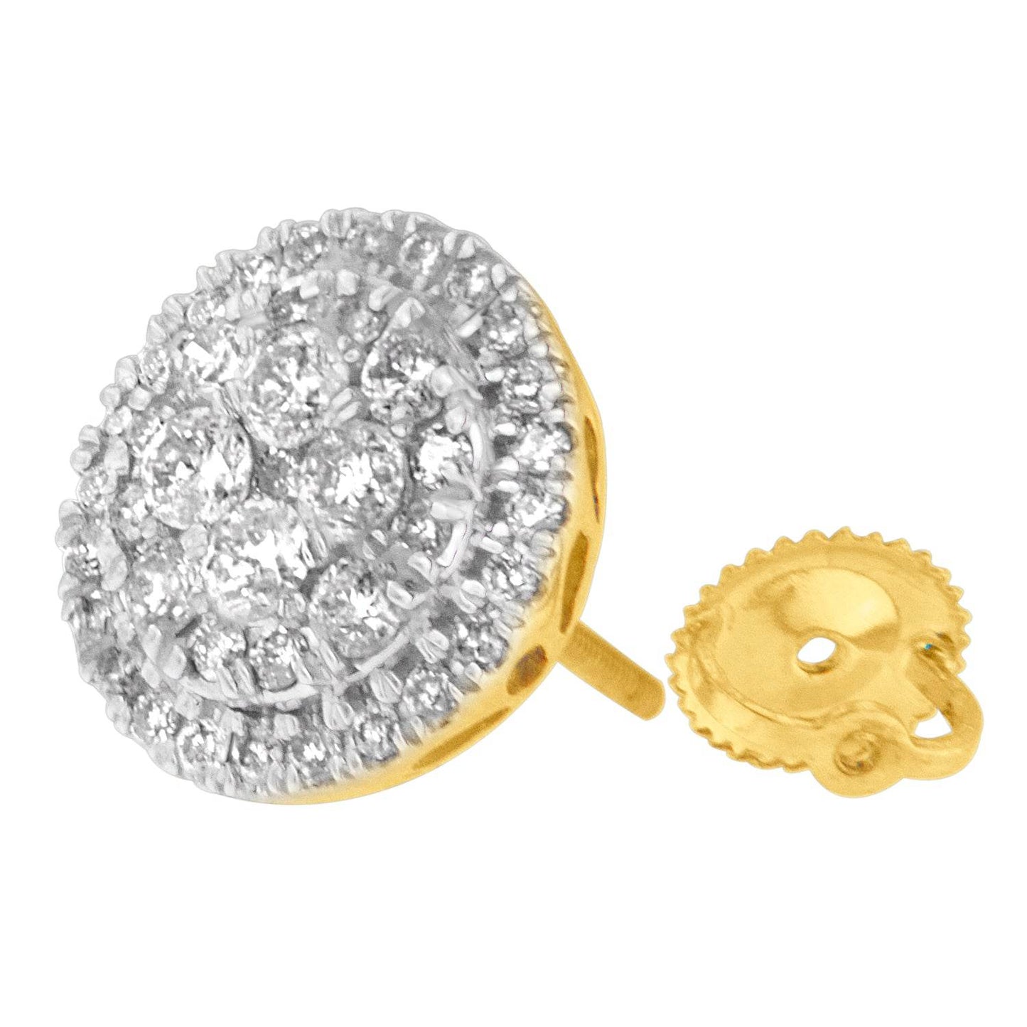 10K Yellow Gold Round Cut Diamond Earrings (1.5 cttw, H-I Color, I2-I3 Clarity) - Bijoux-NYC Direct