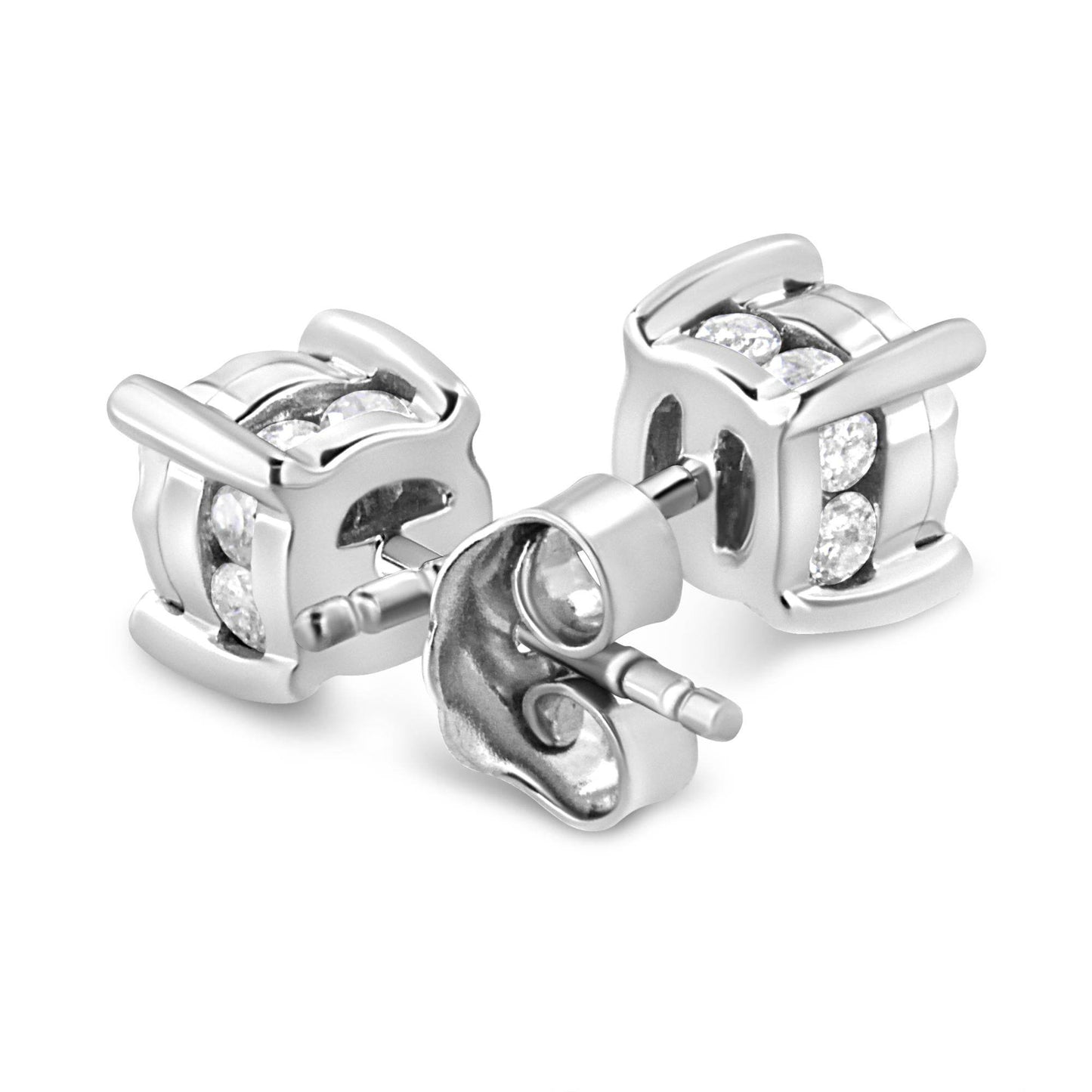 .925 Sterling Silver 1.0 Cttw Round Brilliant-Cut Diamond Miracle-Set Solitaire Stud Earrings (H-I Color, I2-I3 Clarity) - Bijoux-NYC Direct