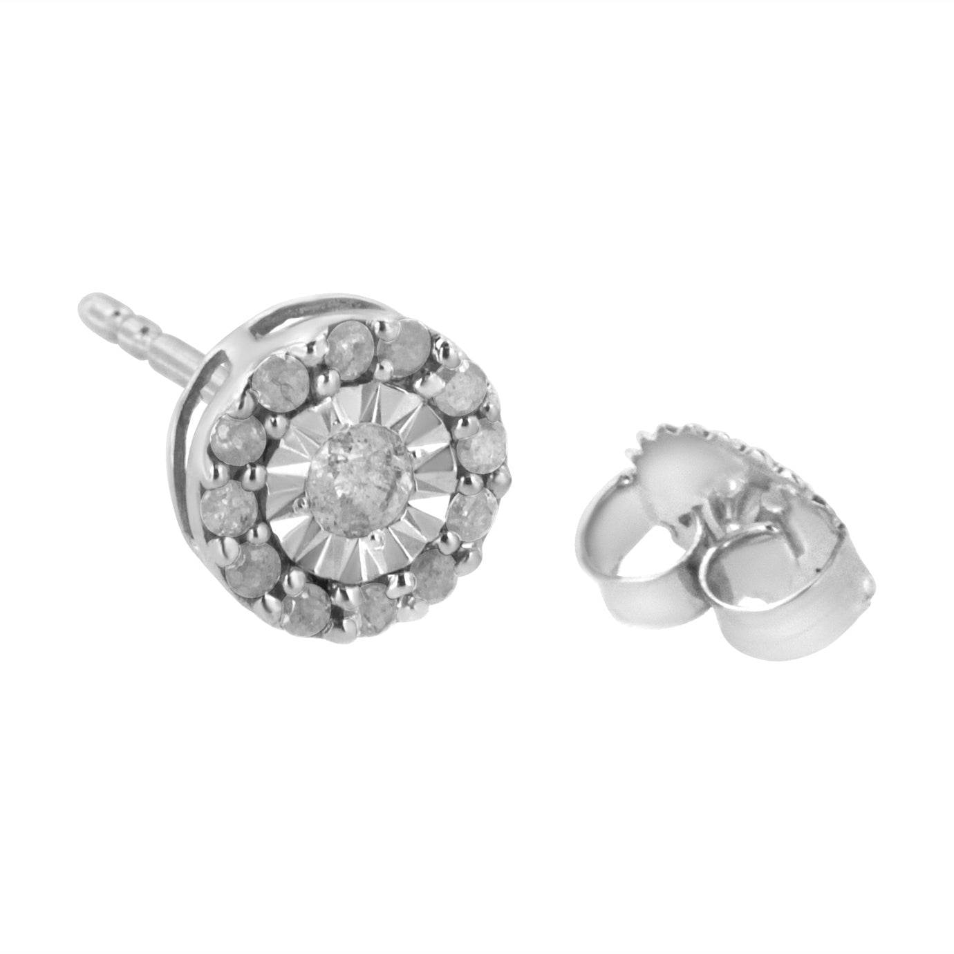 .925 Sterling Silver 1/2 cttw Miracle-Set Round Diamond Halo Stud Earrings (I-J Clarity, I3 Color) - Bijoux-NYC Direct