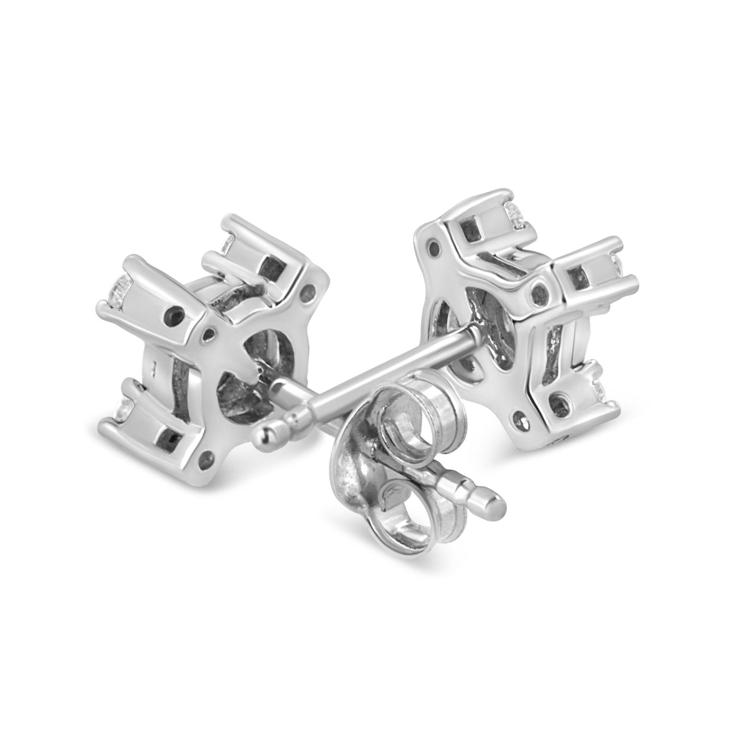 .925 Sterling Silver 1/4 Cttw Miracle Plate Set Round and Princess-Cut Diamond "X" Shaped Stud Earrings (I-J Color, I2-I3 Clarity) - Bijoux-NYC Direct