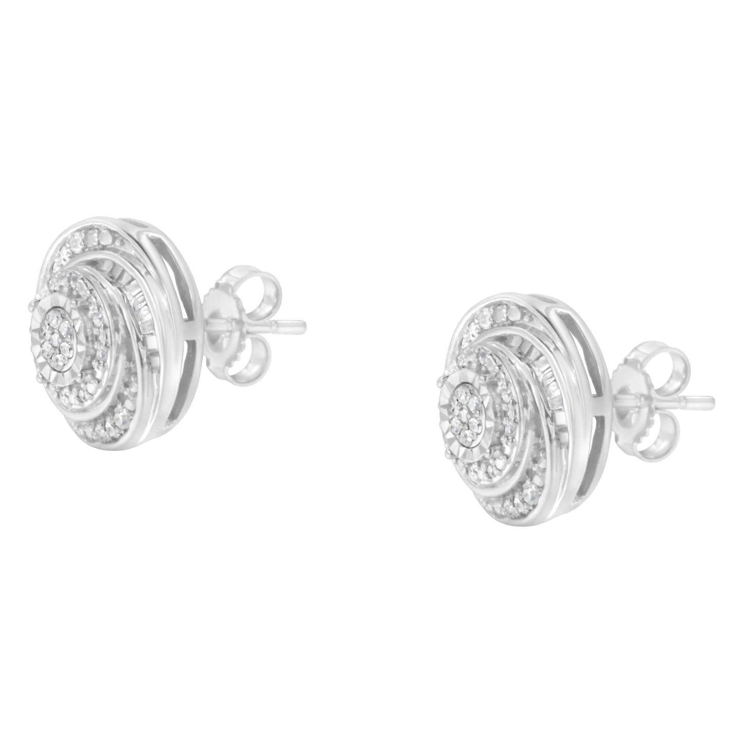 .925 Sterling Silver 1/4 Cttw Baguette and Round Diamond Swirl Love Knot Stud Earrings (I-J Color, I3 Clarity) - Bijoux-NYC Direct
