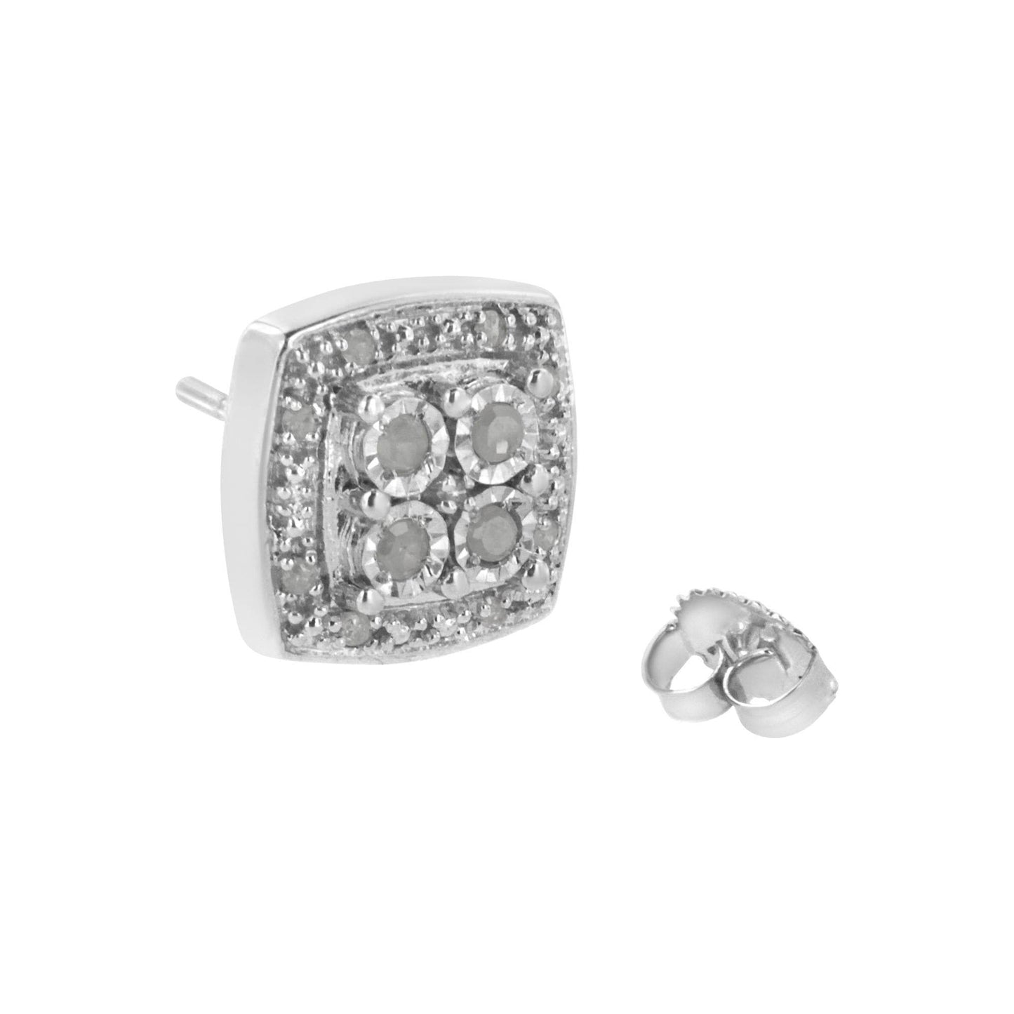 .925 Sterling Silver 1/4 cttw Round Cut Diamond Square Shape Milgrain Stud Earrings (I-J Color, I3 Clarity) - Bijoux-NYC Direct