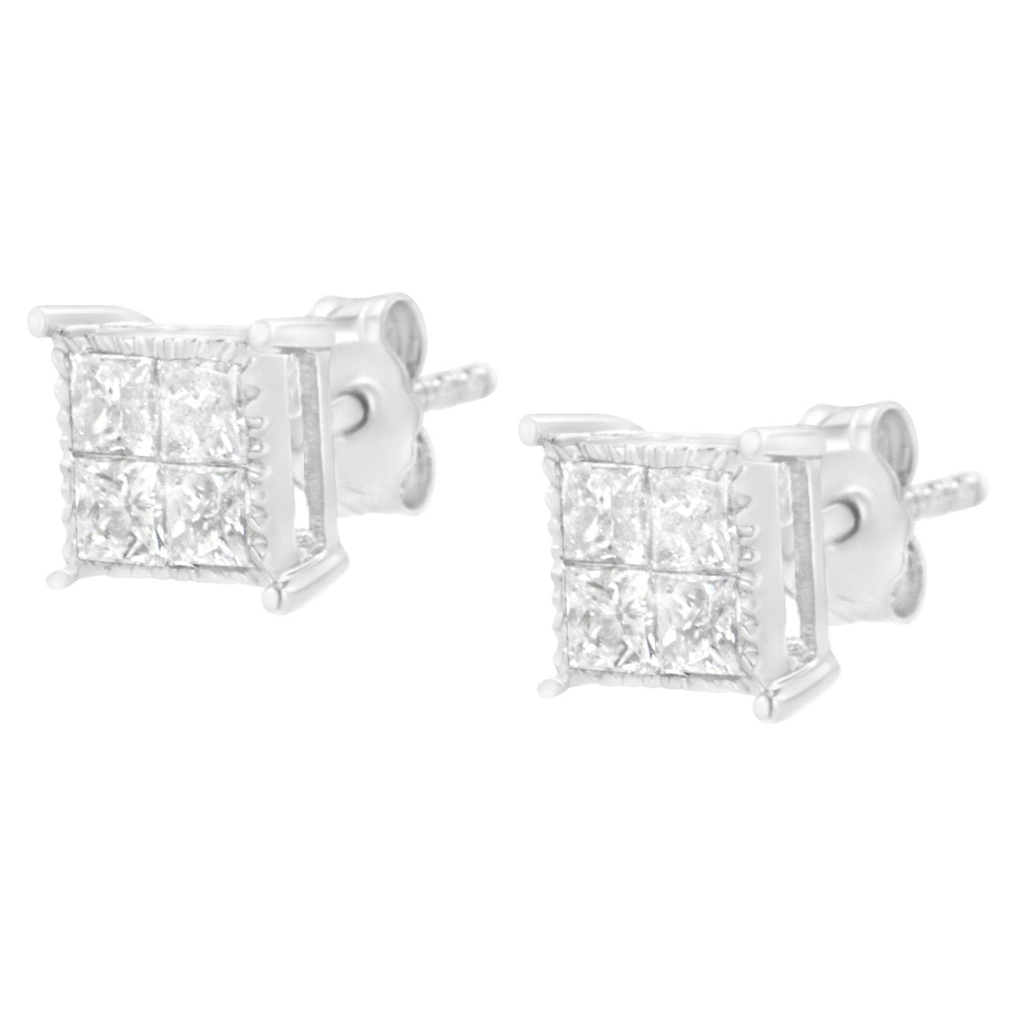 Sterling Silver 3/4 cttw Composite Diamond Stud Earrings (I-J, I2-I3) - Bijoux-NYC Direct