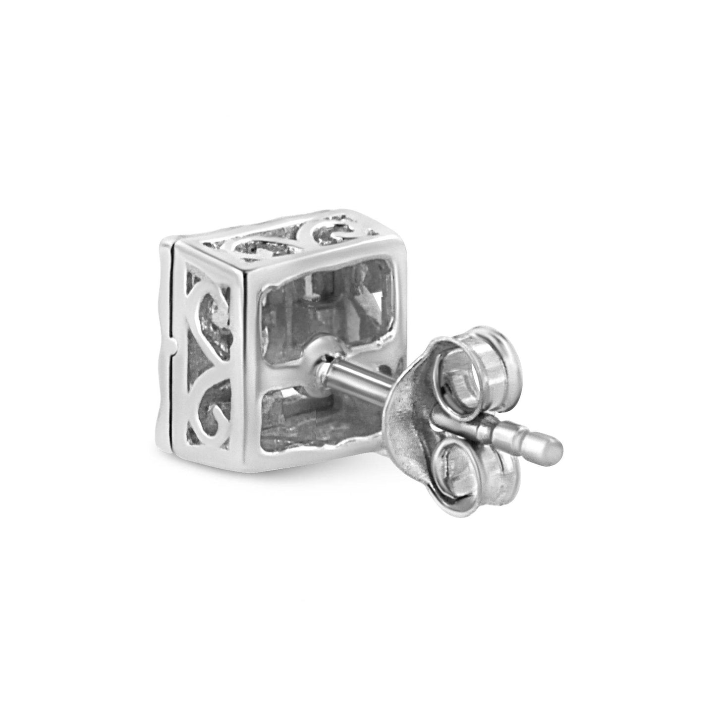 .925 Sterling Silver 1/6 Cttw Invisible Set Princess-Cut Diamond Quad Composite Stud Earrings (H-I Color, I1-I2 Clarity) - Bijoux-NYC Direct