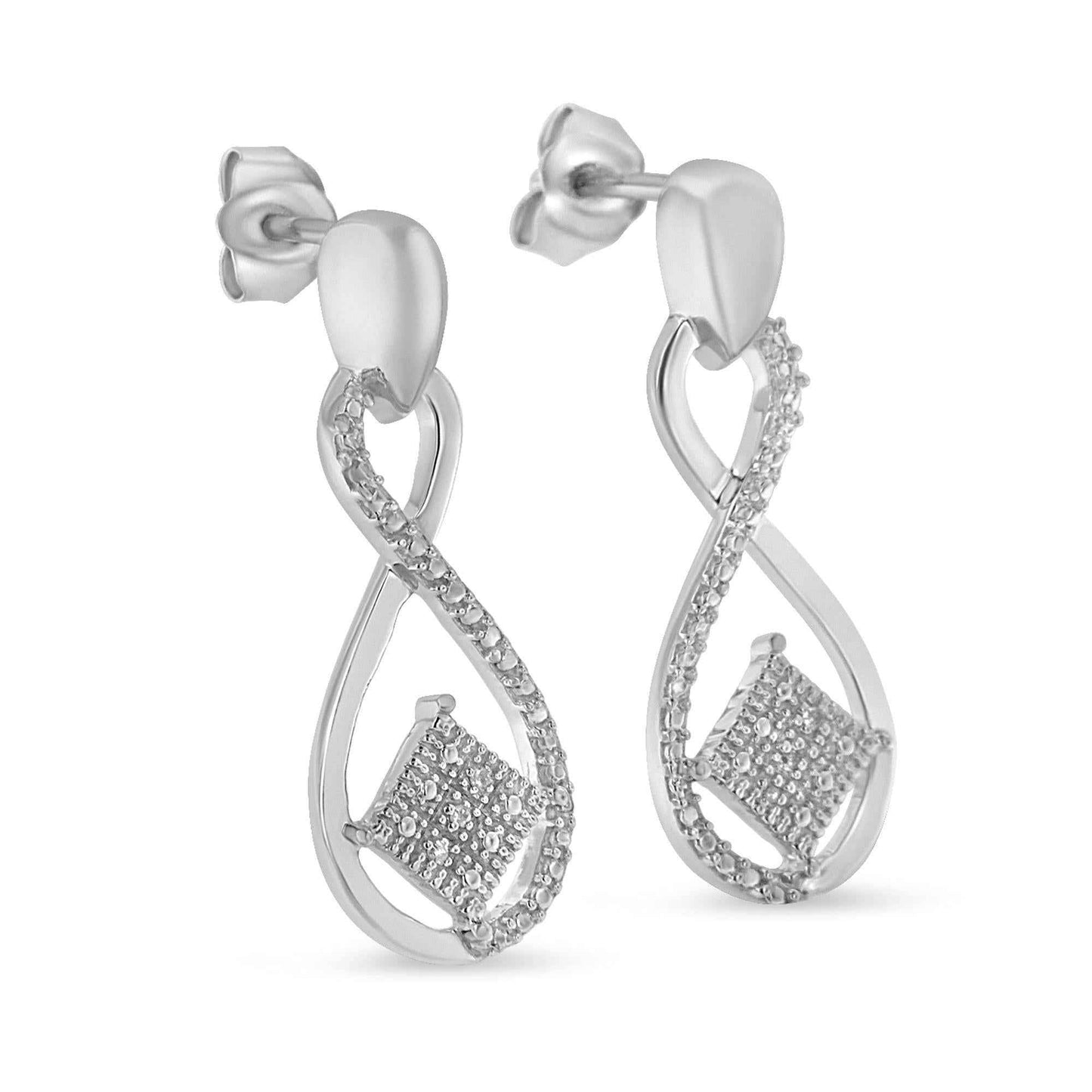 .925 Sterling Silver Round-Cut Diamond Accent Tilted Square and Infinity Drop Earrings (H-I Color, I2-I3 Clarity) - Bijoux-NYC Direct