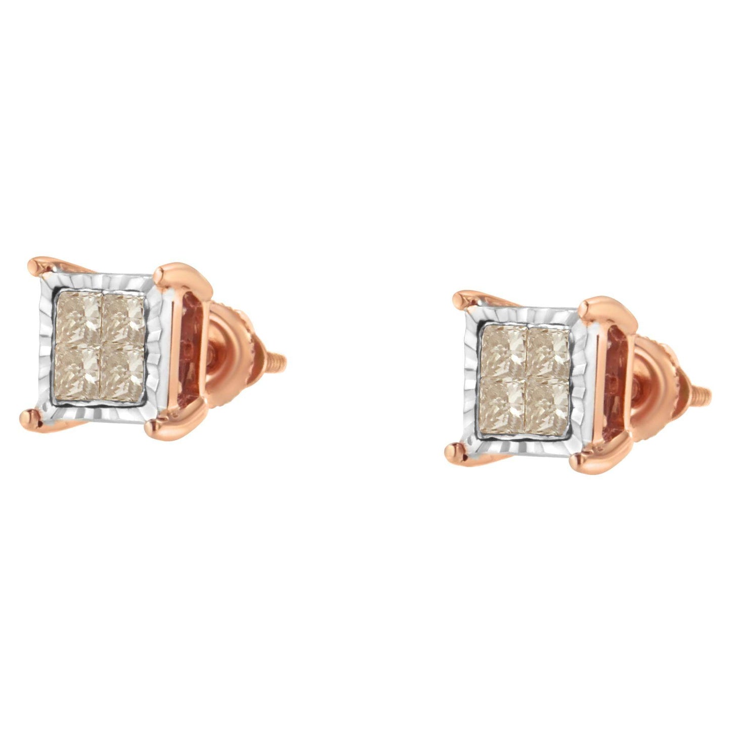10K Two-Toned Princess-Cut Composite Diamond Stud Earrings (1/2 cttw, J-K Color, I1-I2 Clarity) - Bijoux-NYC Direct