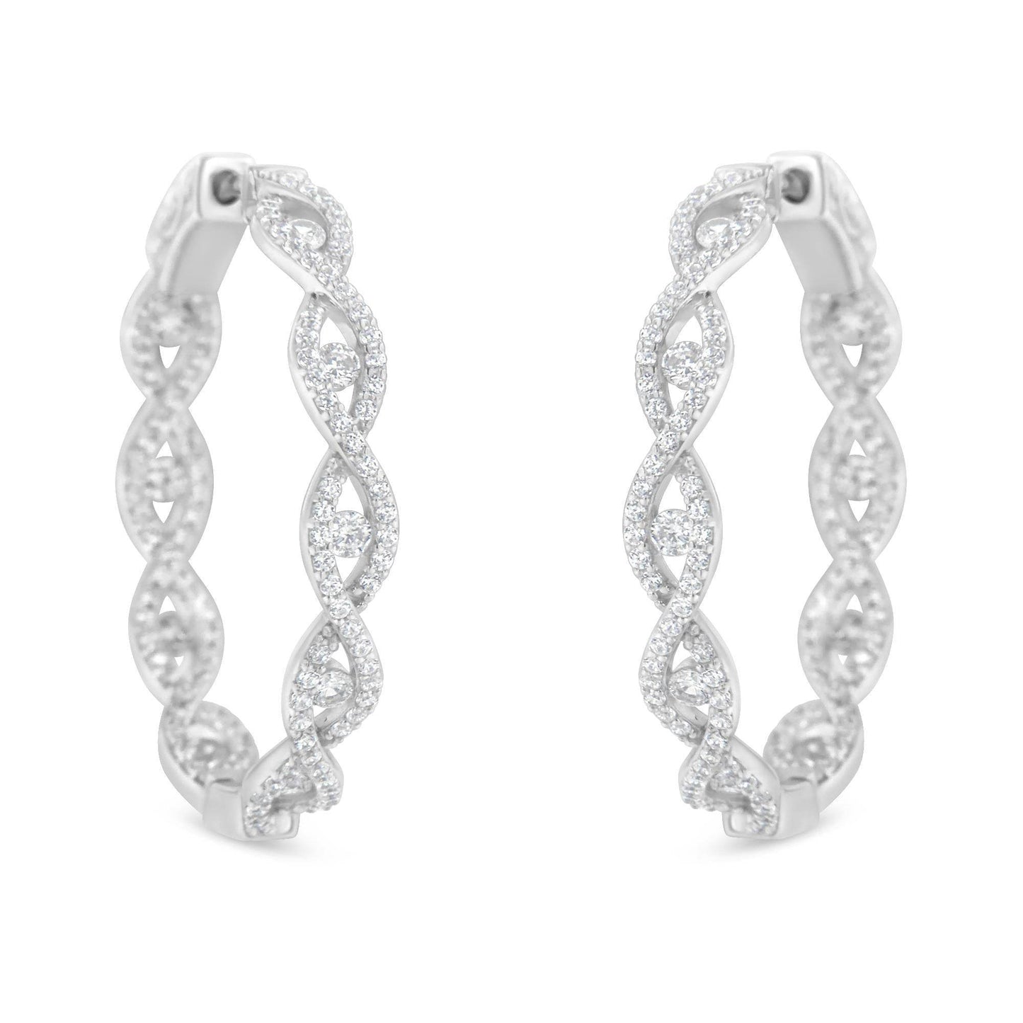 10K White Gold Diamond Hoop Earrings (1 1/2 cttw, H-I Color, I1-I2 Clarity) - Bijoux-NYC Direct