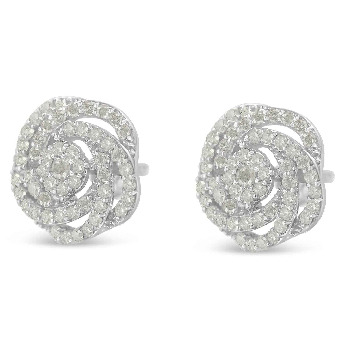 10KT White Gold Diamond Flower Stud Earring (1/2 cttw, I-J Color, I1-I2 Clarity) - Bijoux-NYC Direct
