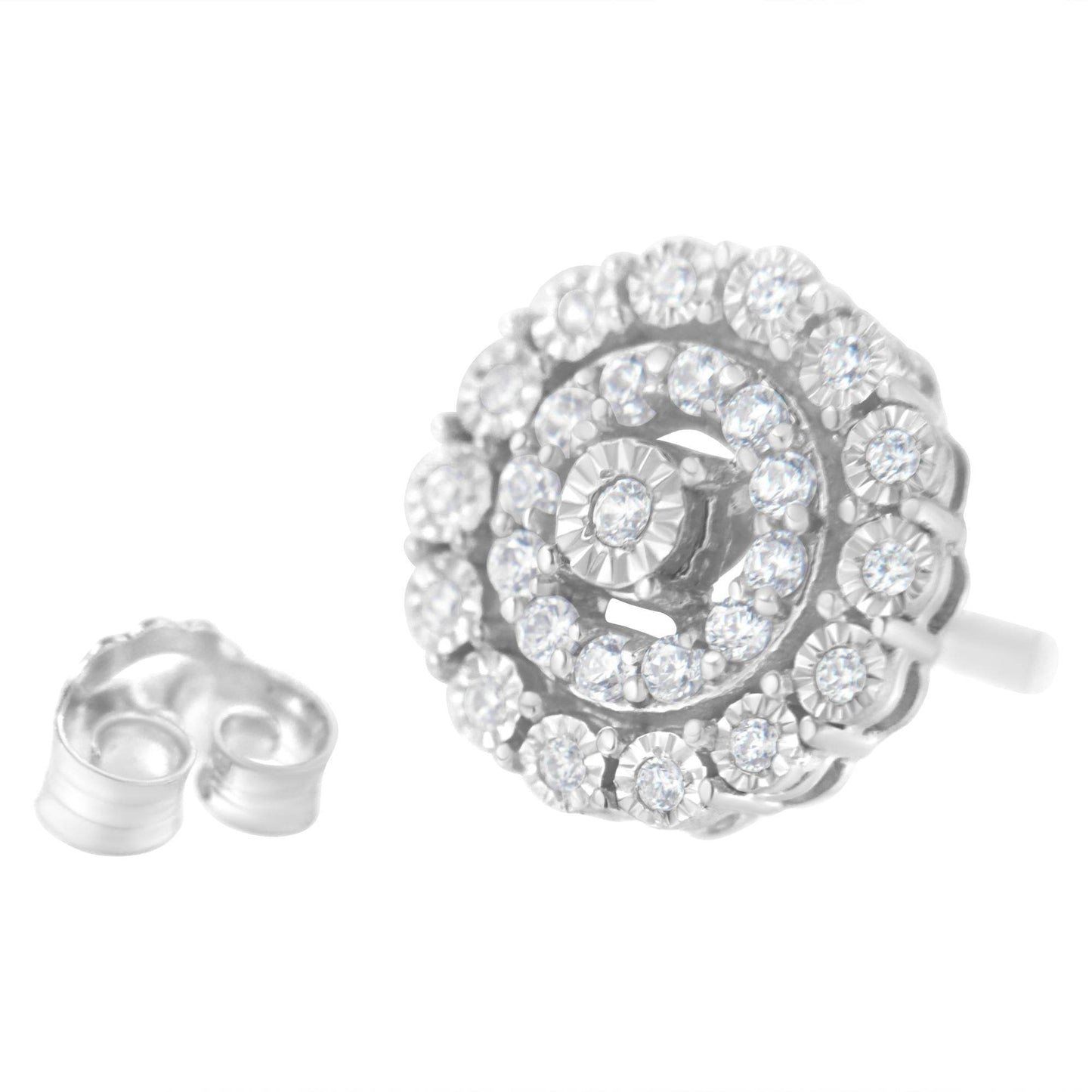 10KT White Gold 1/2 cttw Double Halo Brilliant Round-Cut Diamond Stud Earrings (I-J Clarity, I2-I3 Color) - Bijoux-NYC Direct