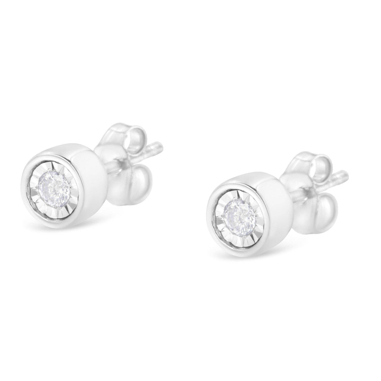 .925 Sterling Silver 1/5 Cttw Round Brilliant-Cut Near Colorless Diamond Miracle-Set Bezel Barrel Style Stud Earrings (I-J Color, I2-I3 Clarity) - Bijoux-NYC Direct