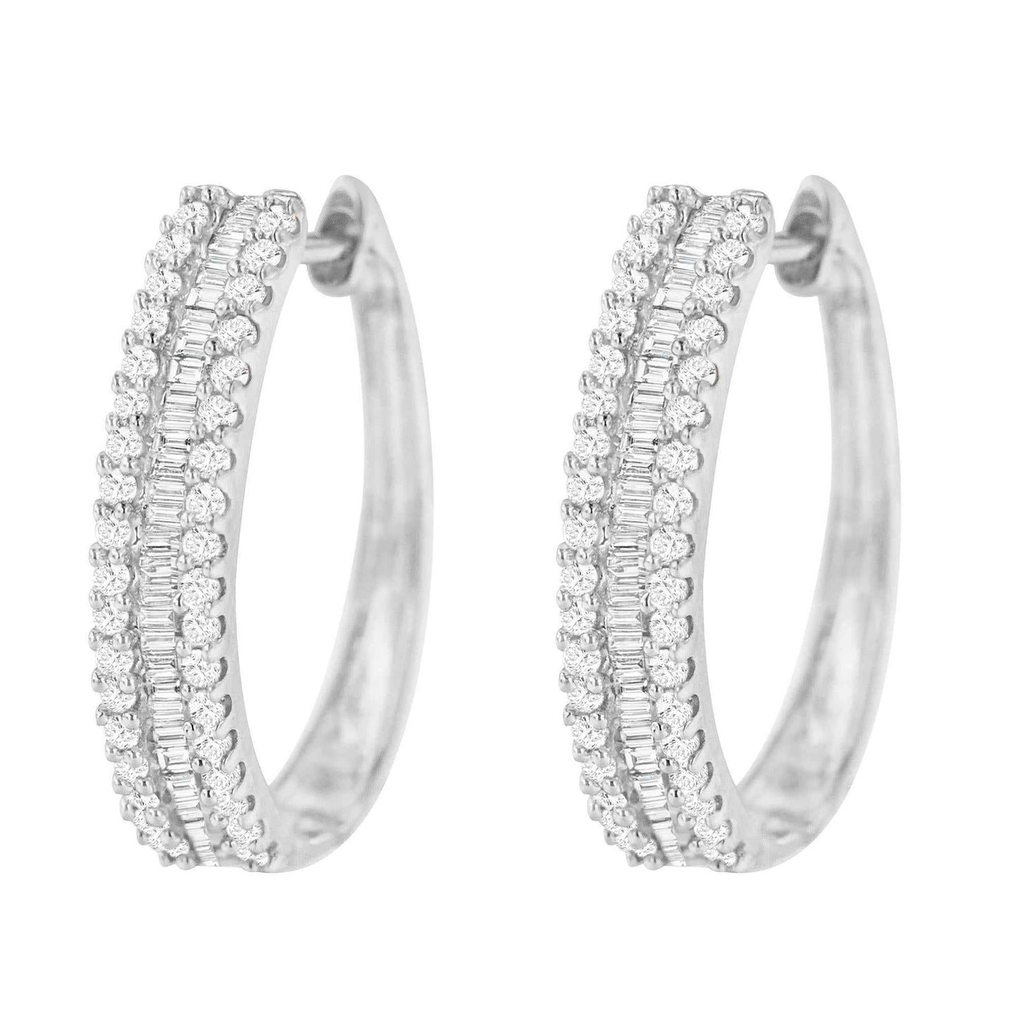 10K White Gold Diamond Hoop Earrings (3/4 cttw, I-J Color, I2-I3 Clarity) - Bijoux-NYC Direct
