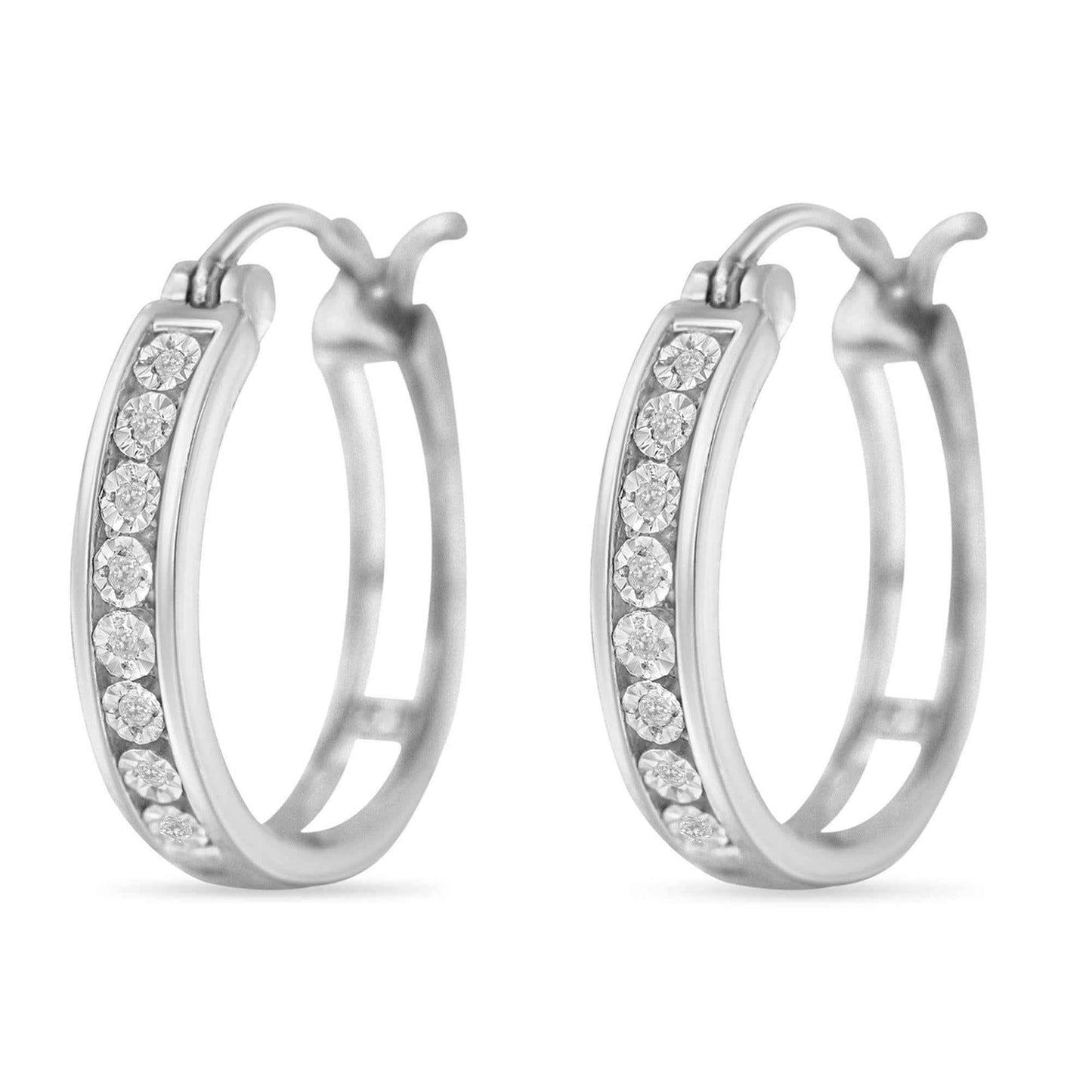 .925 Sterling-Silver Diamond Accent Channel Set Style Hoop Earring (I-J Color, I3 Clarity) - Bijoux-NYC Direct