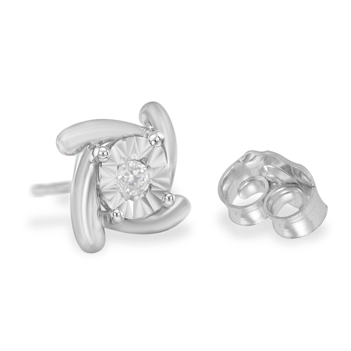 .925 Sterling Silver 1/10 Cttw Round Brilliant-Cut Near Colorless Diamond Miracle-Set Square Pinwheel Stud Earrings (I-J Color, I3 Clarity) - Bijoux-NYC Direct