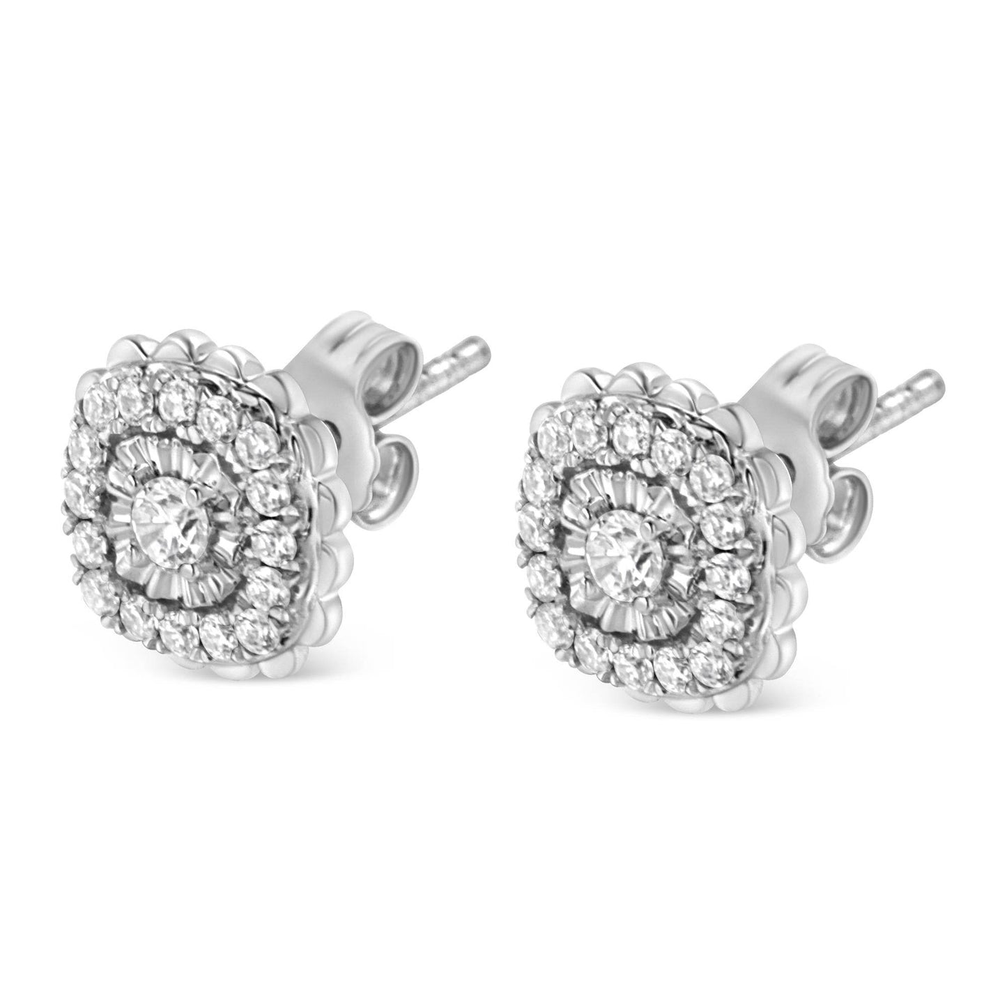 .925 Sterling Silver 1/2 Cttw Round-Cut Diamond Halo Cluster Stud Earring (I-J Color, I2-I3 Clarity) - Bijoux-NYC Direct