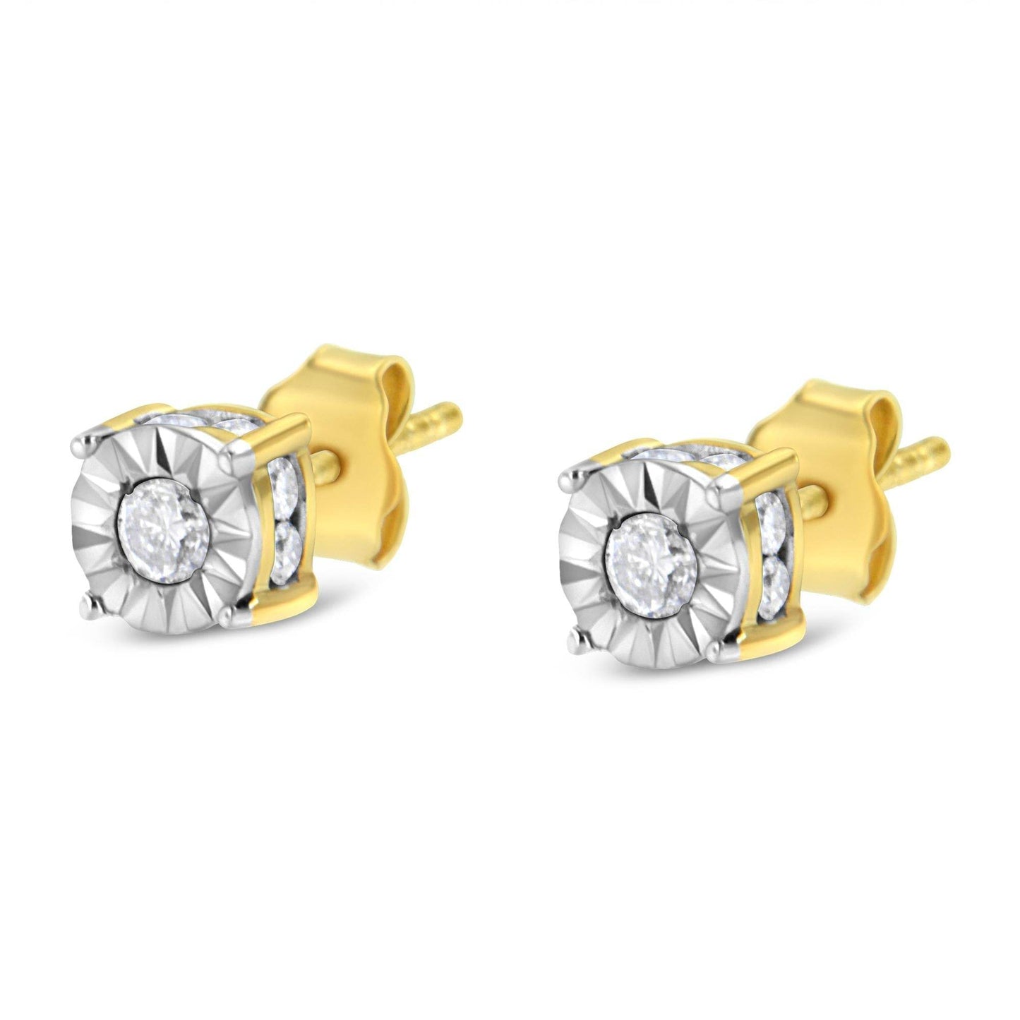 10K Yellow Gold Plated Sterling Silver 1/2 Cttw Miracle Set Diamond Stud Earring (J-K Color, I2-I3 Clarity) - Bijoux-NYC Direct