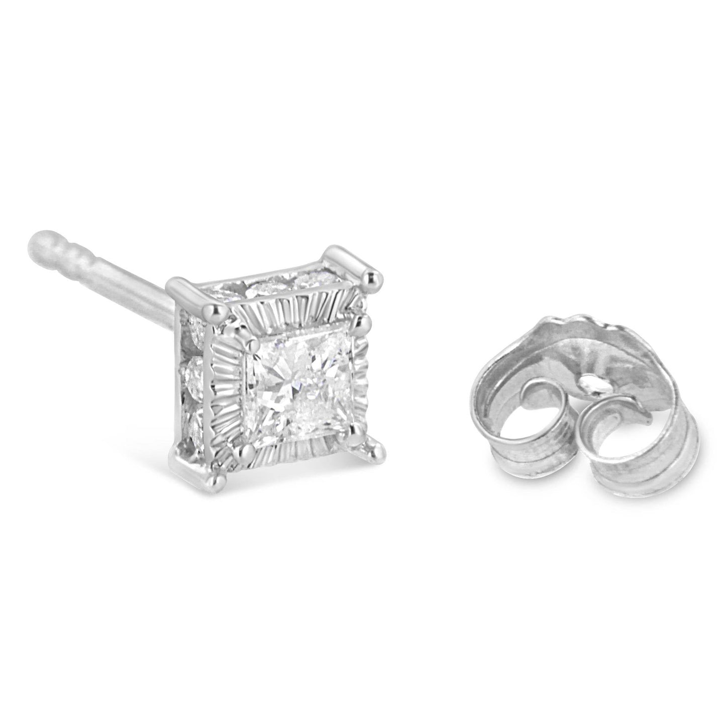 .925 Sterling Silver 1/2 Cttw Princess-cut Diamond Stud Earring (I-J Color, I2-I3 Clarity) - Bijoux-NYC Direct
