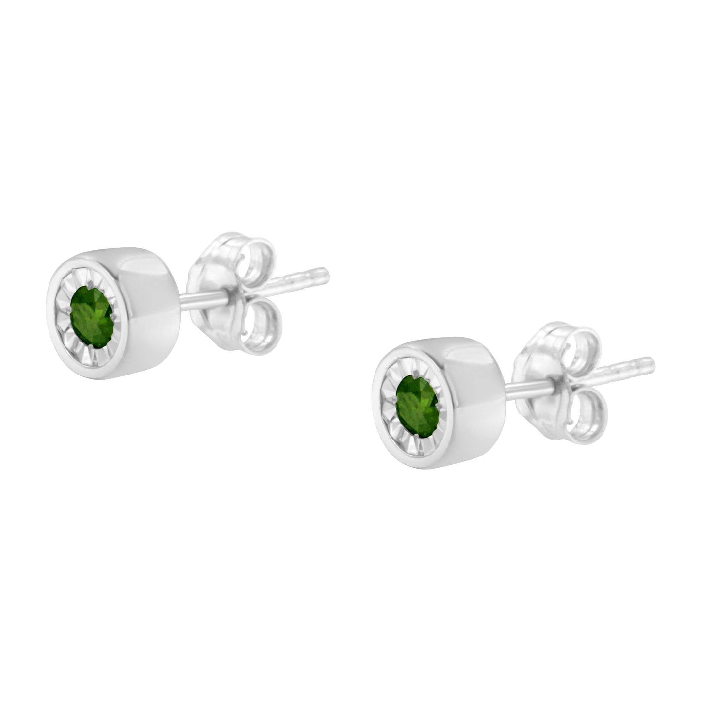 .925 Sterling Silver 1/5 Cttw Round Brilliant-Cut Green Diamond Miracle-Set Stud Earrings (Fancy Color-Enhanced, I1-I2 Clarity) - Bijoux-NYC Direct