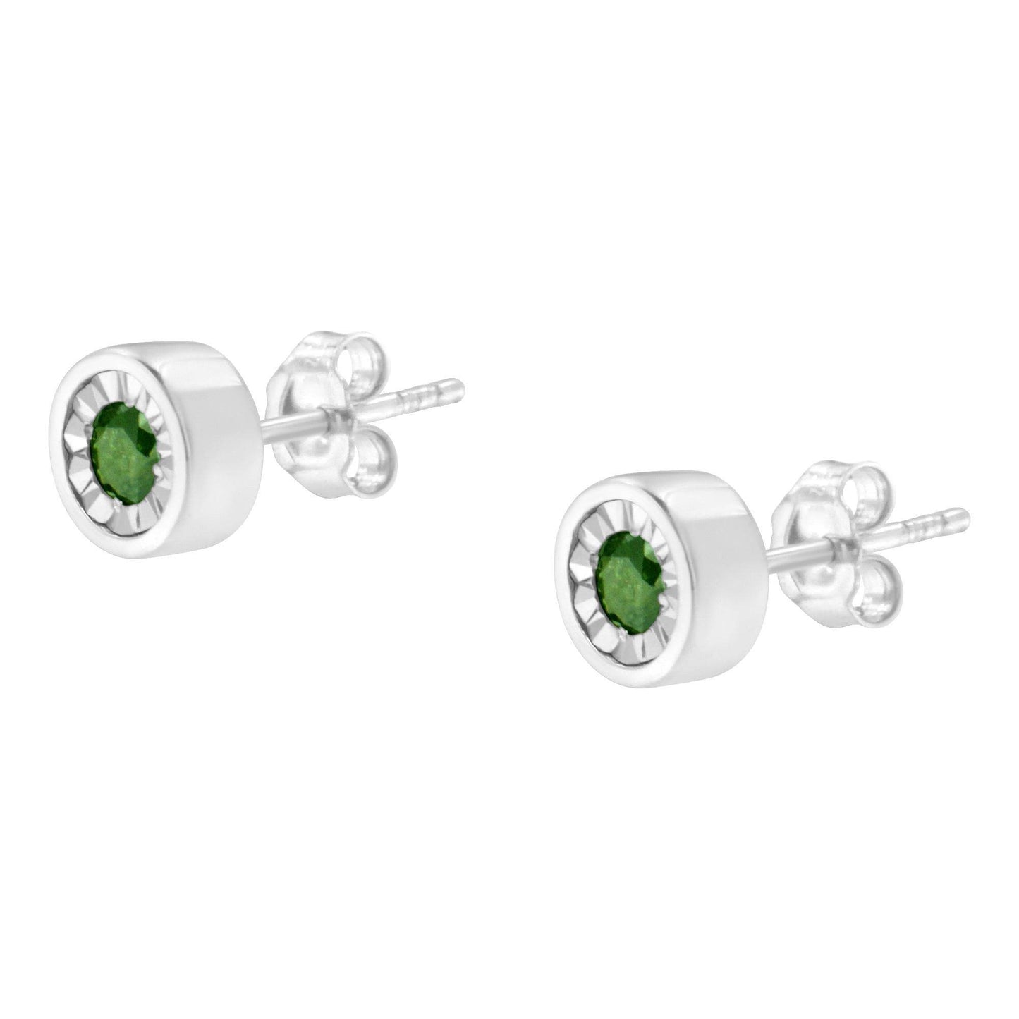 .925 Sterling Silver 1/4 Cttw Round Brilliant-Cut Green Diamond Miracle-Set Stud Earrings (Fancy Color-Enhanced, I1-I2 Clarity) - Bijoux-NYC Direct