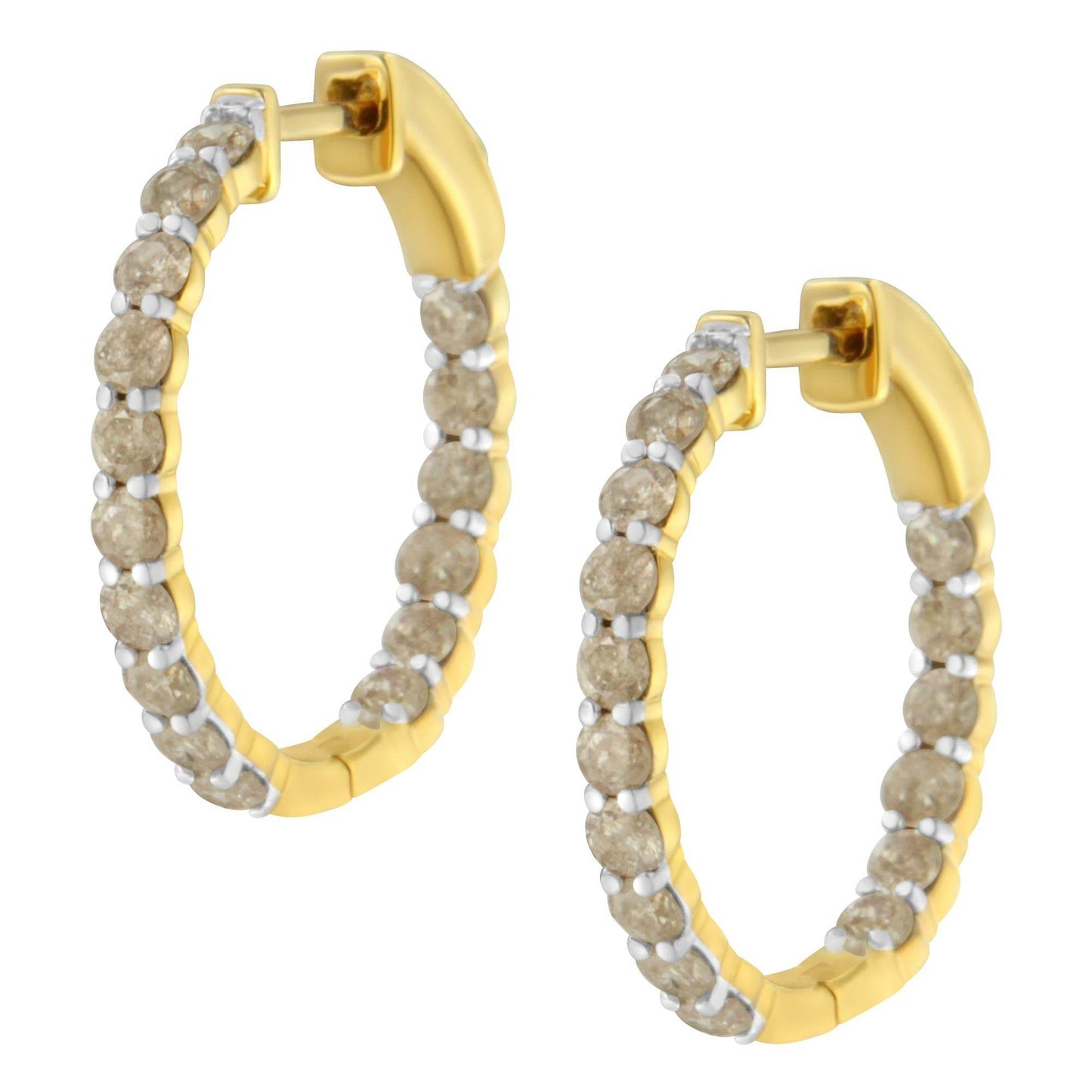 10K Yellow Gold Plated Sterling Silver Diamond Hoop Earrings (2 cttw, K-L Color, I2-I3 Clarity) - Bijoux-NYC Direct