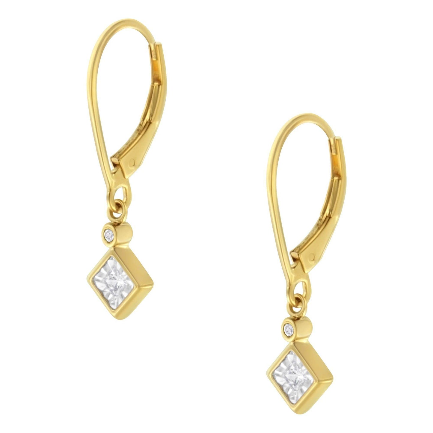 2 Micron 14K Yellow Gold Plating Diamond Dangle Earrings ( 1/3 cttw, J-K Color, I1-I2 Clarity) - Bijoux-NYC Direct