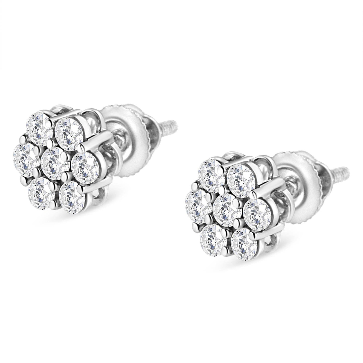 14K White Gold 1/2 cttw Round-Cut Diamond Floral Stud Earrings (I-J Color, SI2-I1 Clarity) - Bijoux-NYC Direct