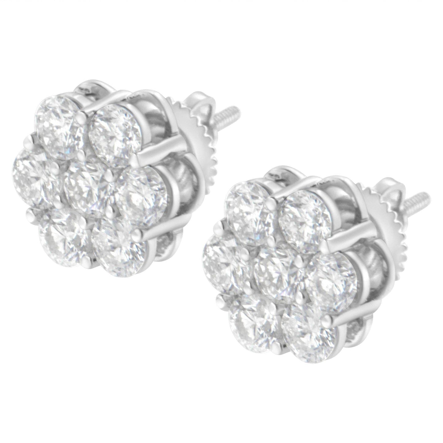 Sterling Silver 2 cttw Floral Composite 7 Stone Diamond Stud Earring (I-J, I1-I2) - Bijoux-NYC Direct