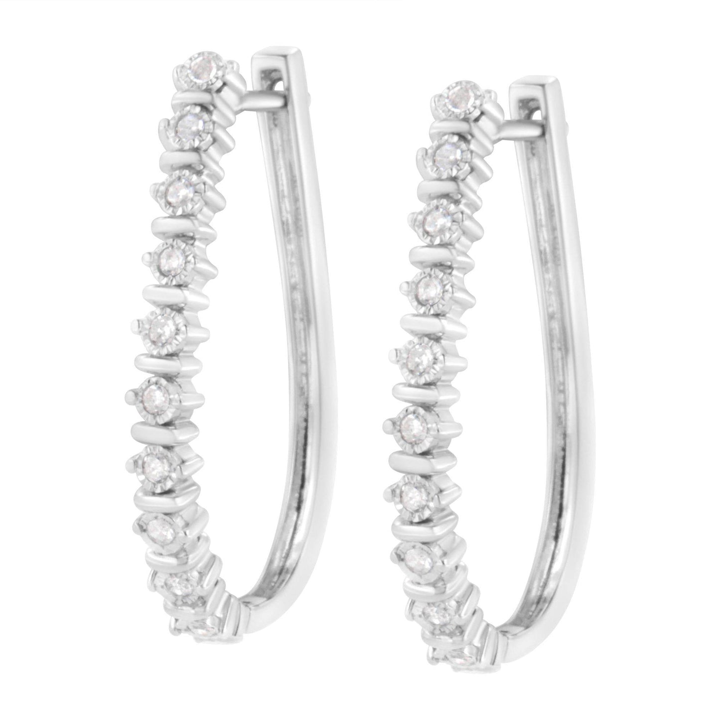 .925 Sterling Silver 1/4 cttw Miracle-Set Round-Cut Diamond Hoop Earring (I-J Color, I2-I3 Clarity) - Bijoux-NYC Direct