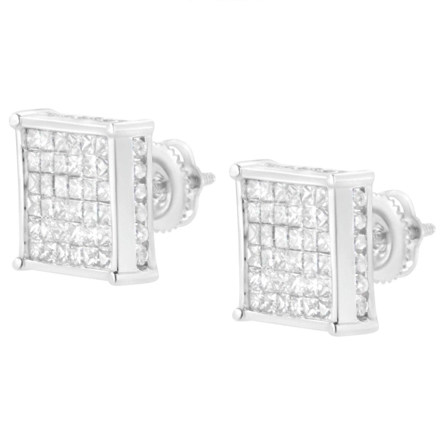 10K White Gold 2ct TDW Princess-Cut Composite Diamond Stud Earring (I-J ,I2-I3) - Bijoux-NYC Direct
