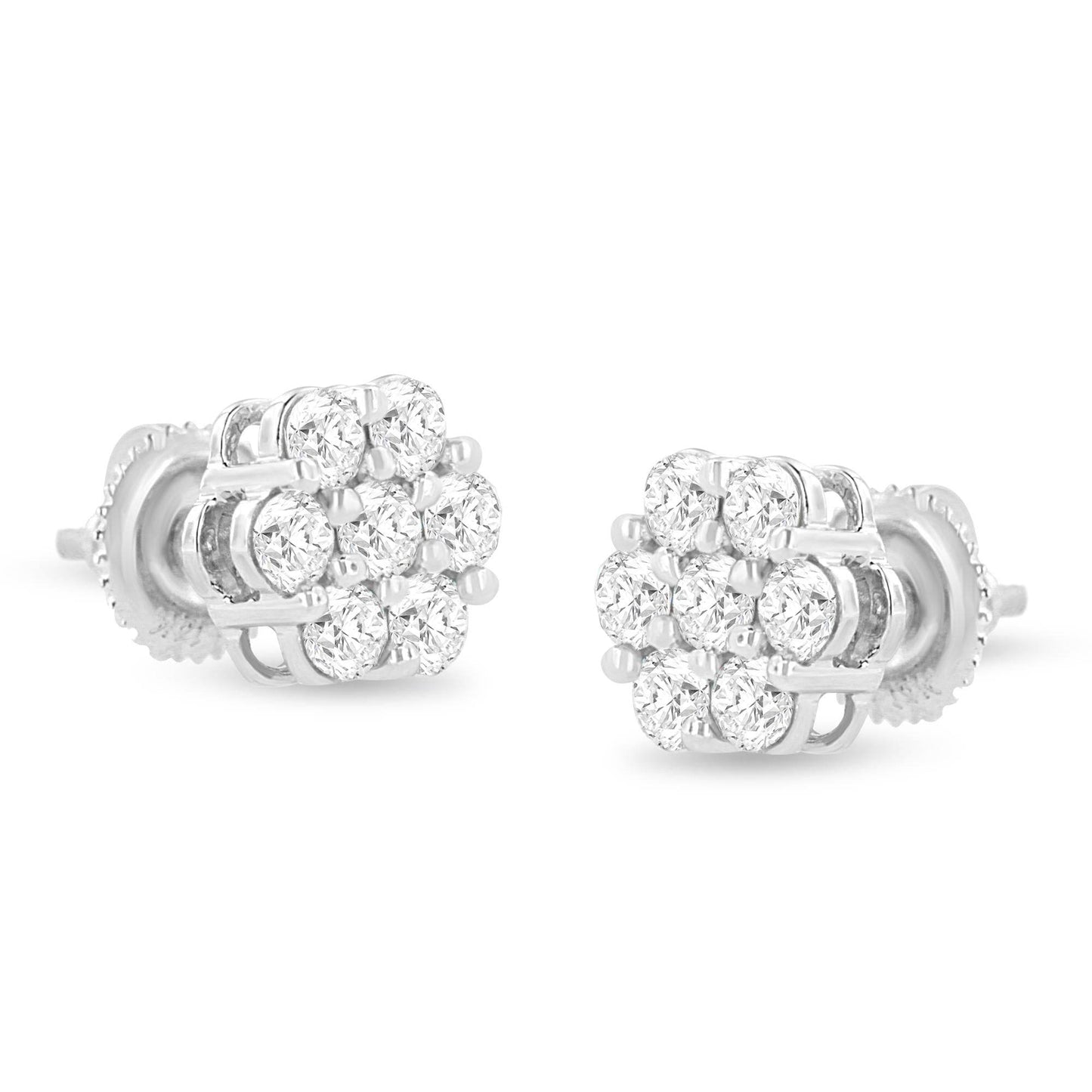 14K White Gold 1 1/2 cttw Prong Set Round-Cut Diamond Floral Cluster Stud Earrings (I-J Color, SI1-SI2 Clarity) - Bijoux-NYC Direct