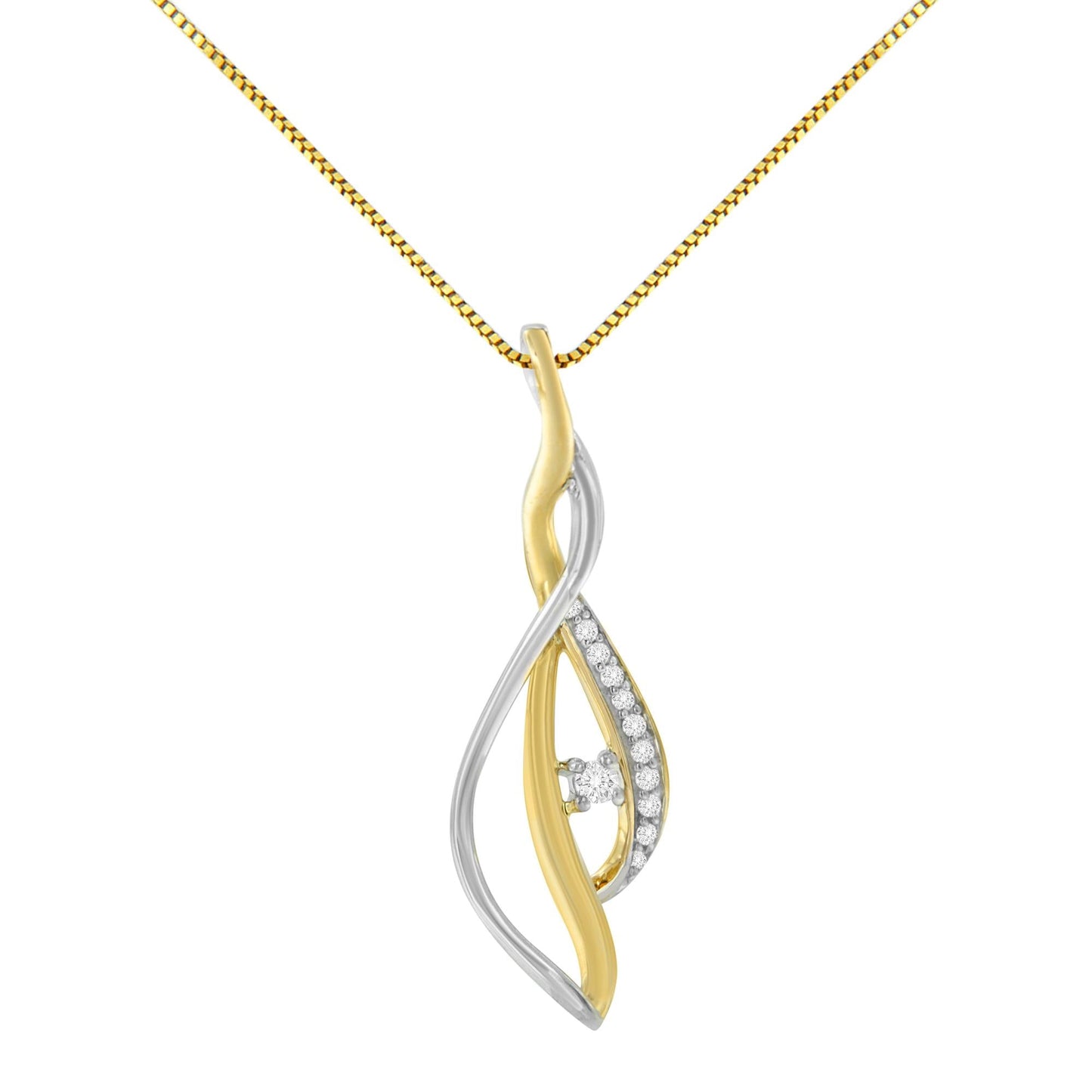 10K Yellow and White Gold Round Cut Diamond Accent Cascade 18" Pendant Necklace (J-K Color, I2-I3 Clarity) - Bijoux-NYC Direct