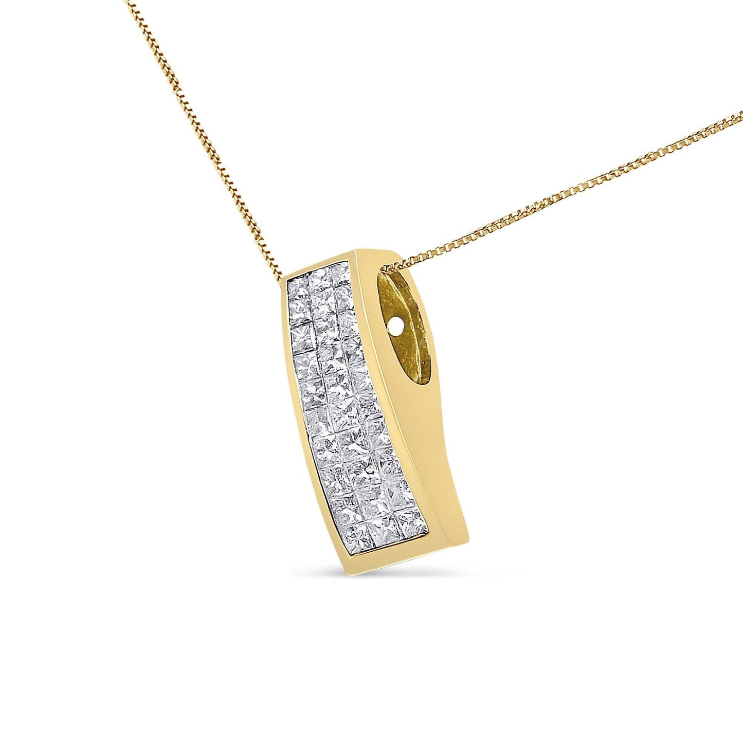 14K Yellow Gold 1 1/2 cttw Princess Cut Diamond Greek Column Pendant Necklace (G-H, VS1-VS2) - Bijoux-NYC Direct