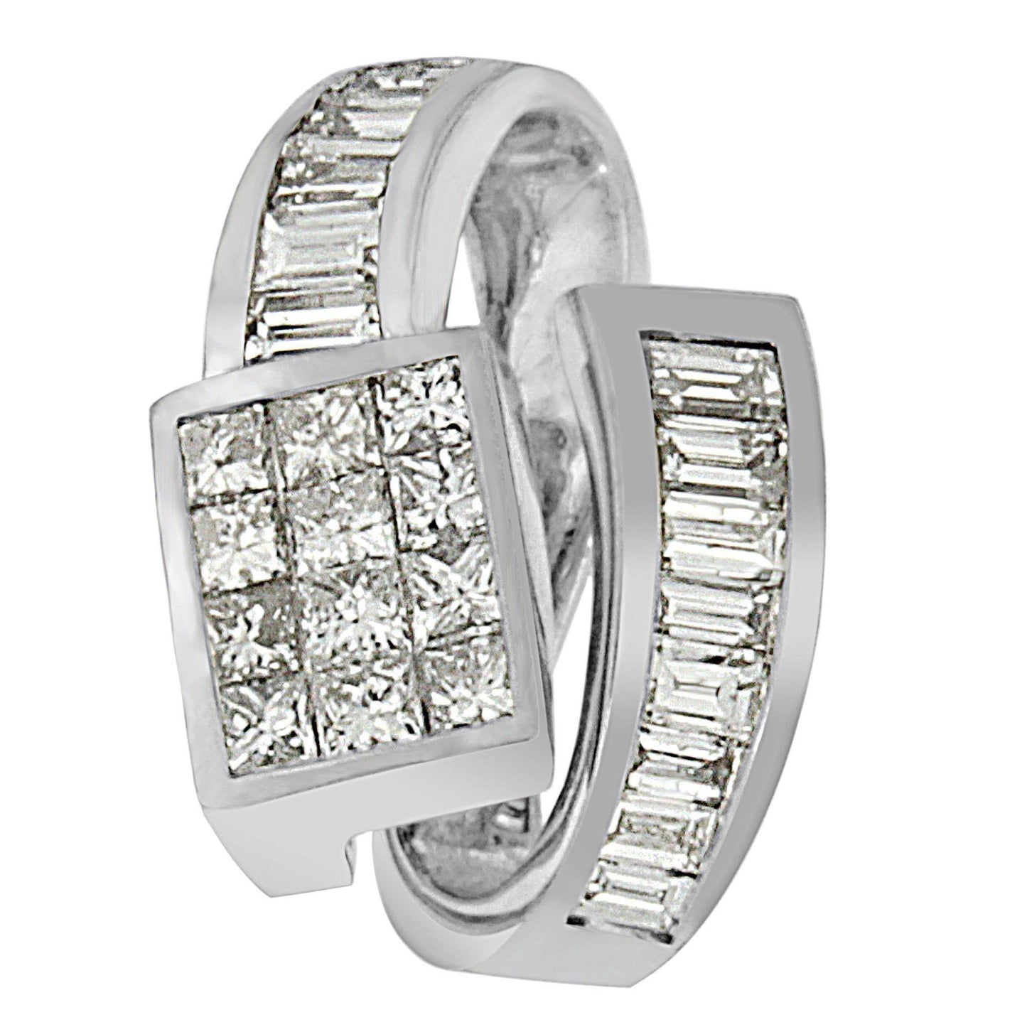 14K White Gold 2 cttw Princess and Baguette Cut Diamond Double Loop Pendant Necklace (G-H, VS1-VS2) - Bijoux-NYC Direct