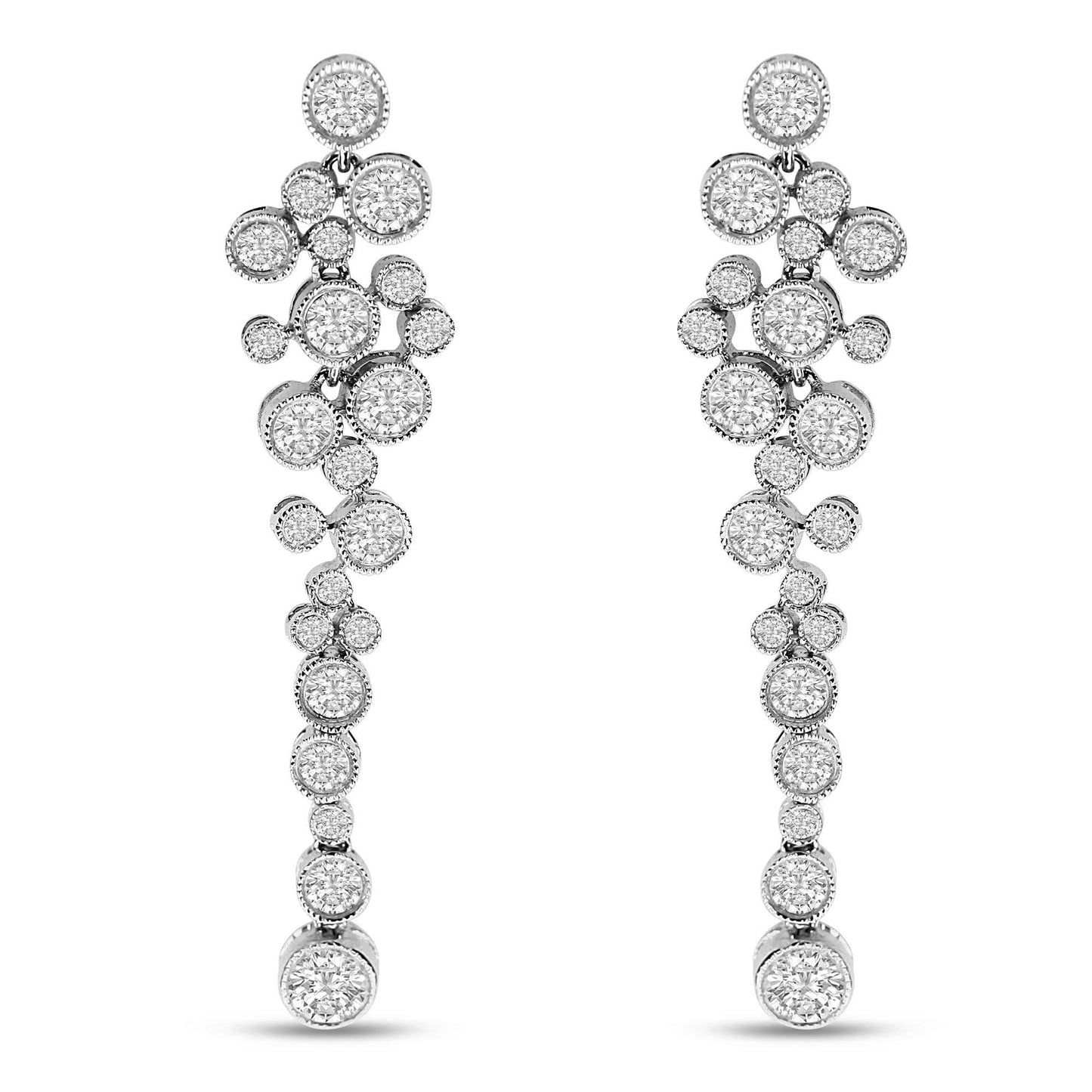 18K White Gold 3.15 Cttw Round Diamond Waterfall Drop Dangle Stud Earrings (H-I Color, VS1-VS2 Clarity) - Bijoux-NYC Direct