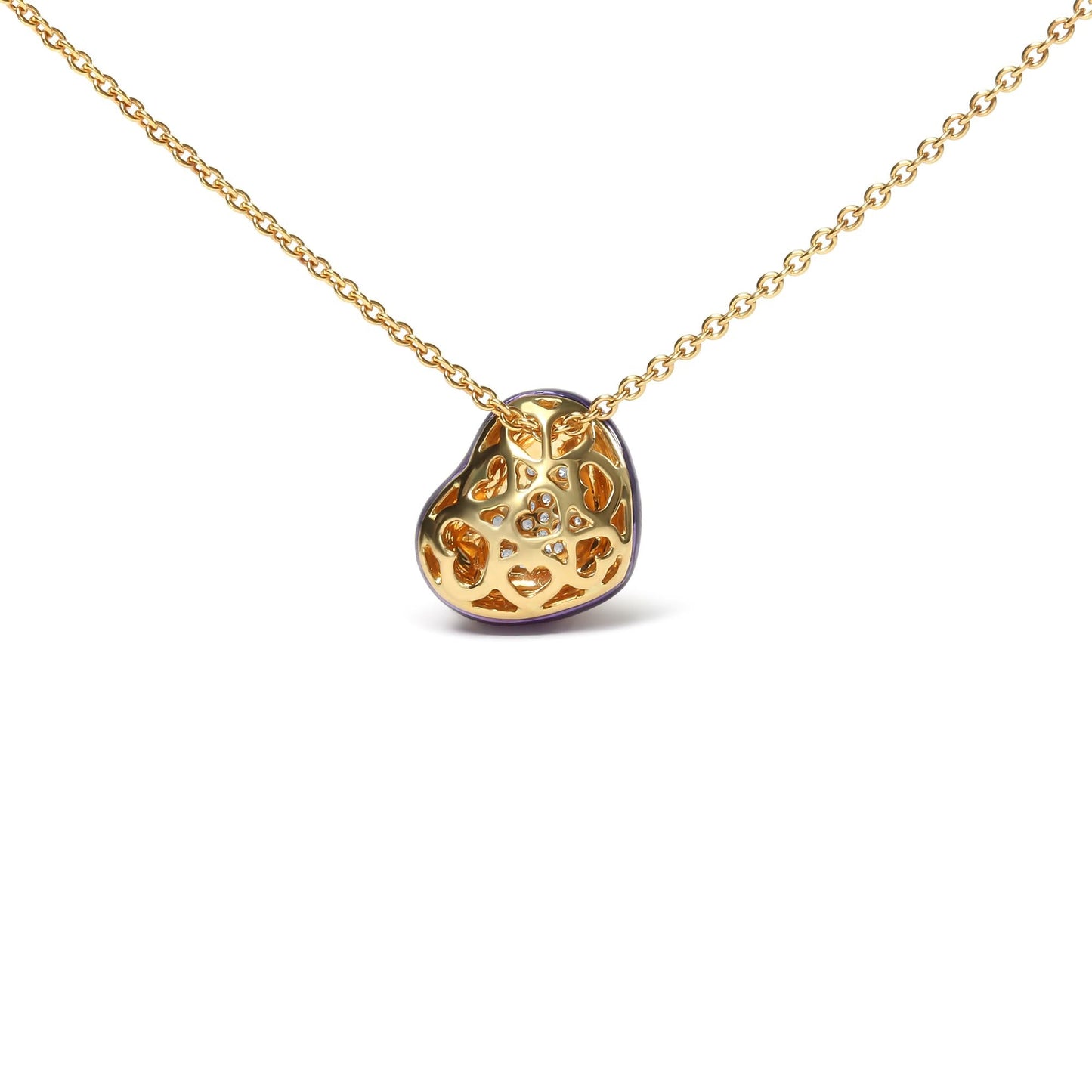 18K Yellow Gold Blue Enamel 1/10 Cttw Round Pave Diamonds Heart Shape 18" Pendant Necklace (G-H Color, SI1-SI2 Clarity) - Adjustable up to 16" - 18" - Bijoux-NYC Direct
