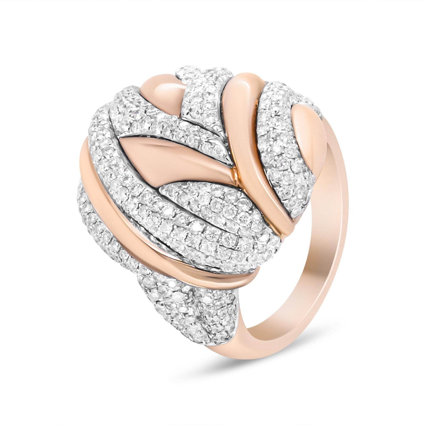 18K Rose and White Gold 1 7/8 Cttw Diamond and Gold Textured Dome Cocktail Ring (F-G Color, VS1-VS2 Clarity) - Bijoux-NYC Direct