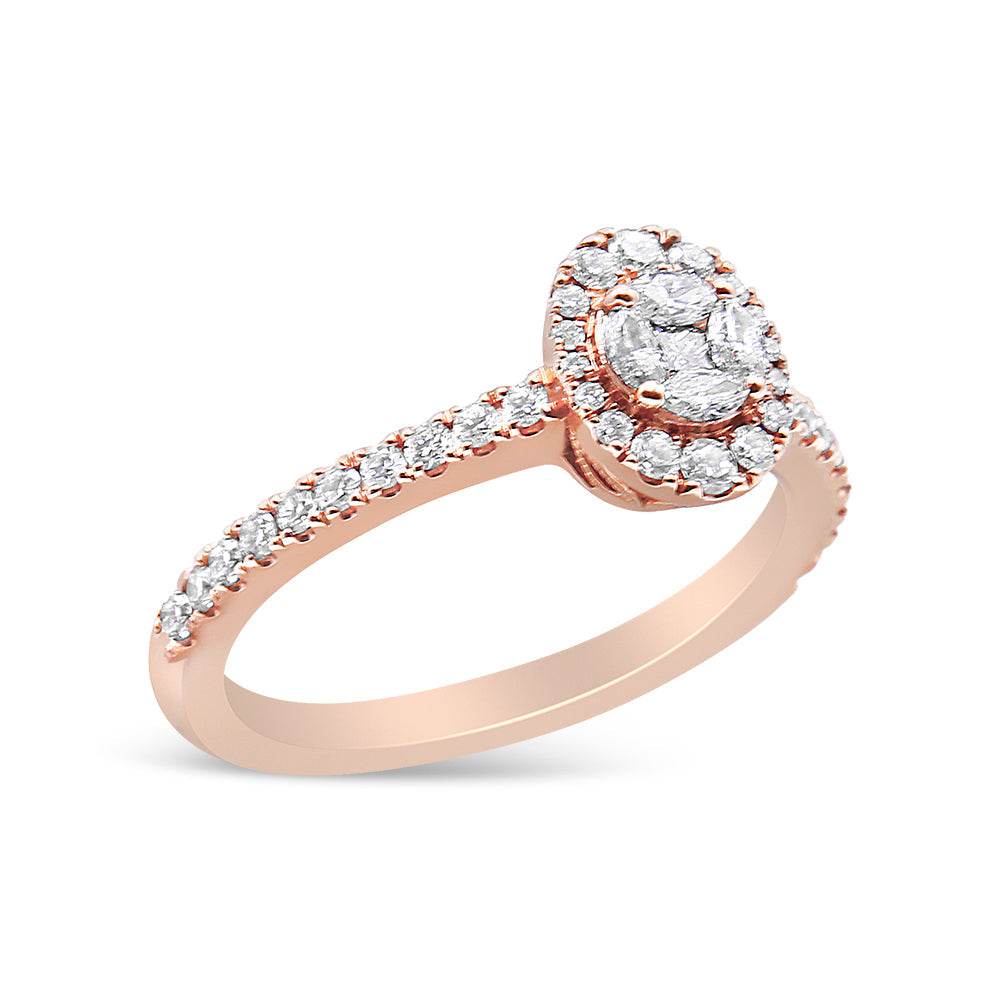 18K Rose Gold 1/2 Cttw Composite Marquise Composite Diamond Oval Shaped Halo Engagement Ring (F-G Color, VS1-VS2 Clarity) - Bijoux-NYC Direct