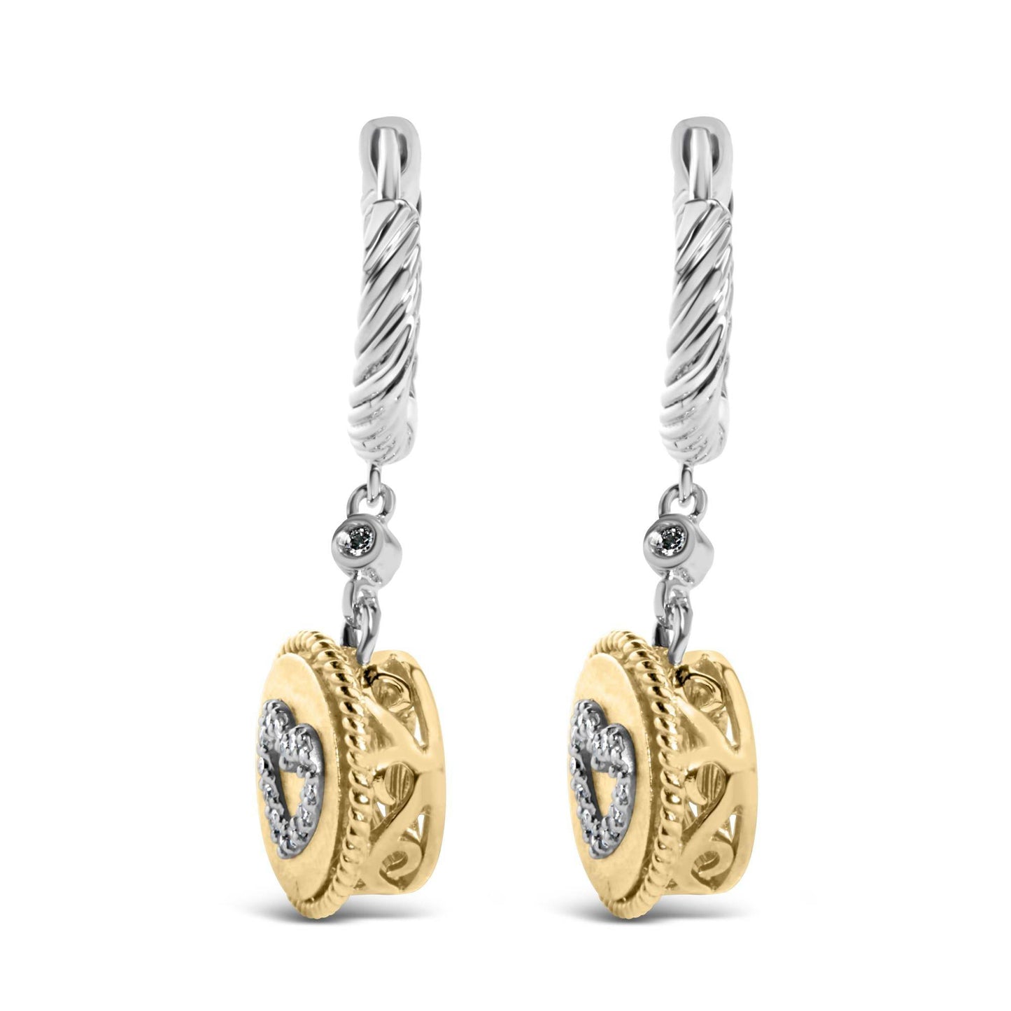 18K Yellow Gold Plated .925 Sterling Silver 1/8 Cttw Diamond Heart Medallion Drop and Dangle Earring (I-J Color, SI1-SI2 Clarity) - Bijoux-NYC Direct