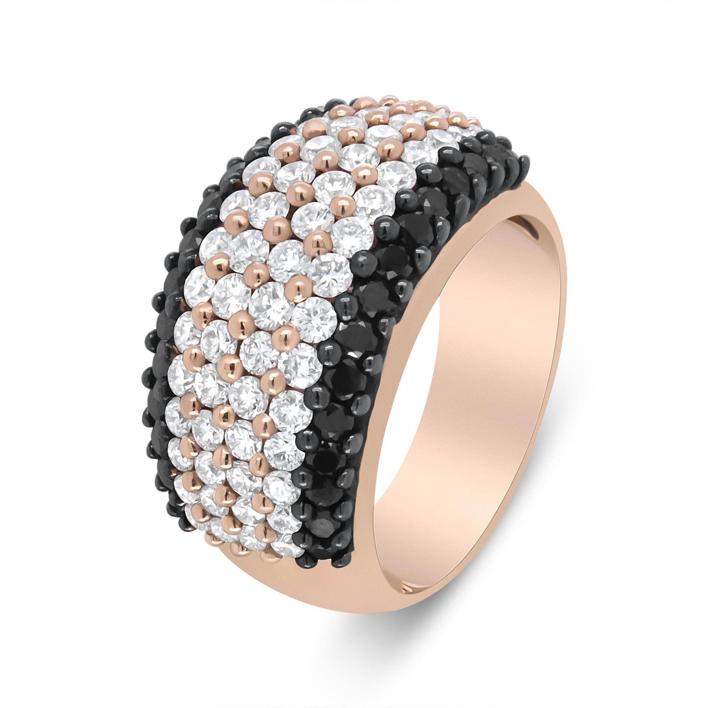 18K Rose Gold 2 1/5 Cttw Black and White Diamond 6 Row Band Ring (F-G and Black Color, VS1-VS2 Clarity) - Bijoux-NYC Direct