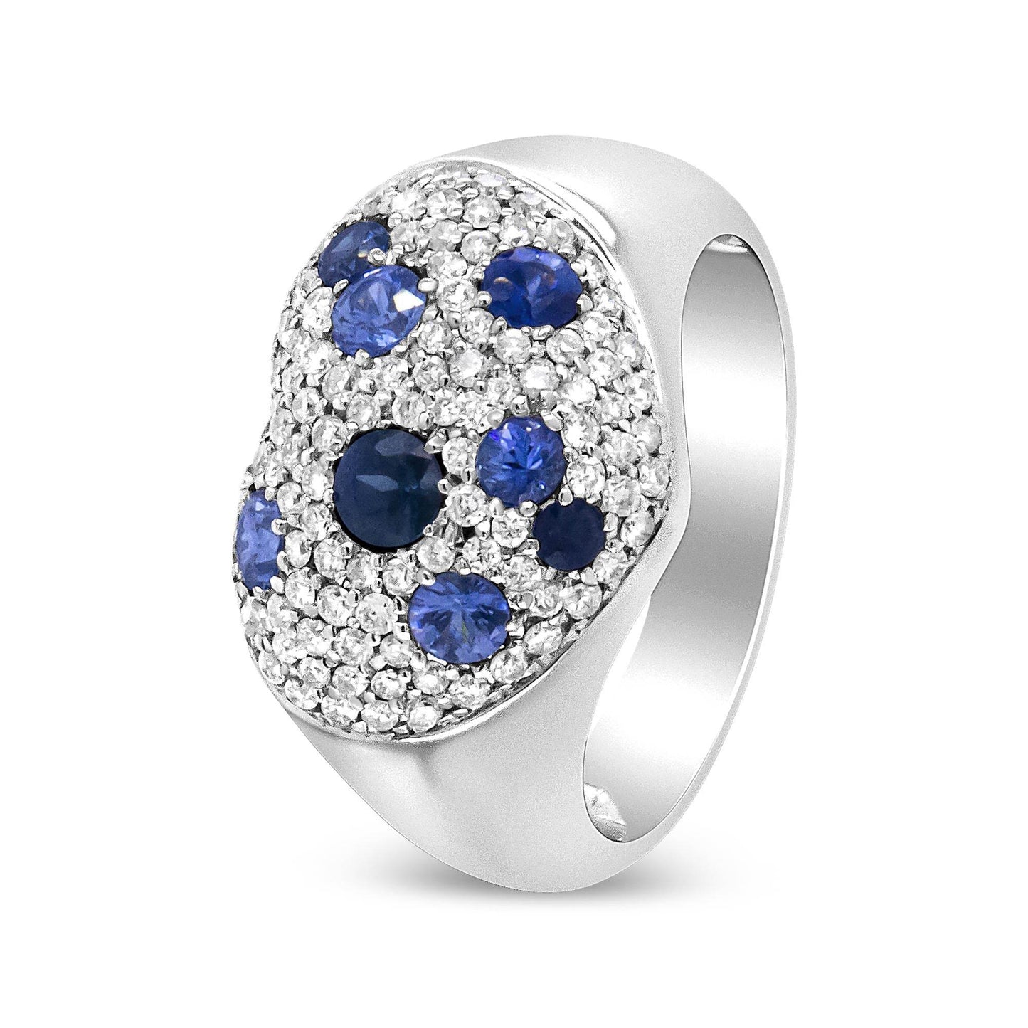 18K White Gold Blue Sapphire and 5/8 Cttw Diamond Cluster Heart Shaped Ring (F-G Color, VS1-VS2 Clarity) - Bijoux-NYC Direct