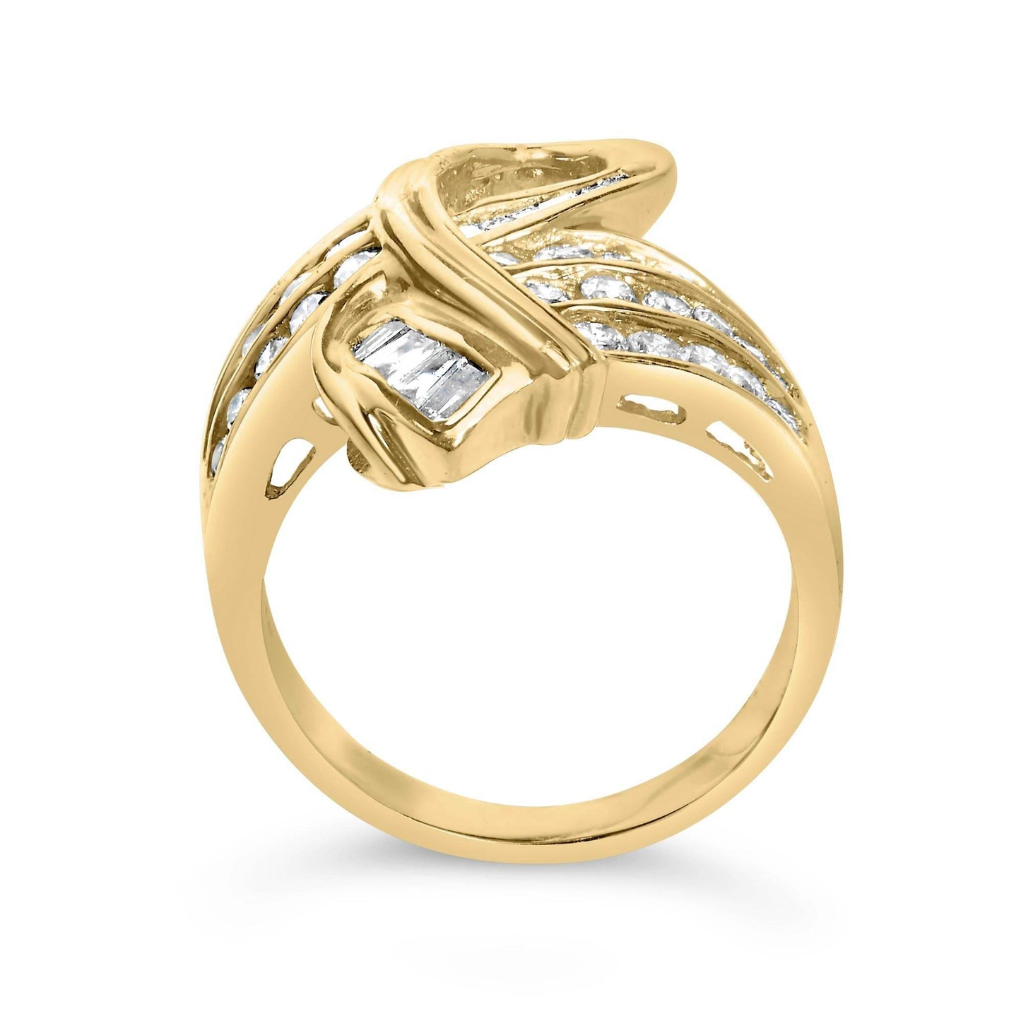 14K Yellow Gold 1 1/3 Cttw Channel Set Diamond Bypass Cocktail Ring (J-K Color, I1-I2 Clarity) - Ring Size 7 - Bijoux-NYC Direct