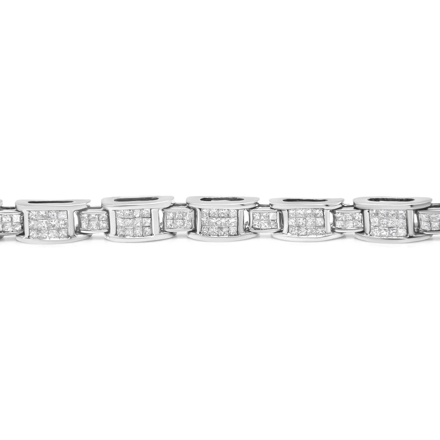14K White Gold 5.0 Cttw Princess Cut Diamond Invisible Set Alternating Size D Shaped Links Tennis Bracelet (H-I Color, SI2-I1 Clarity) - 7” - Bijoux-NYC Direct