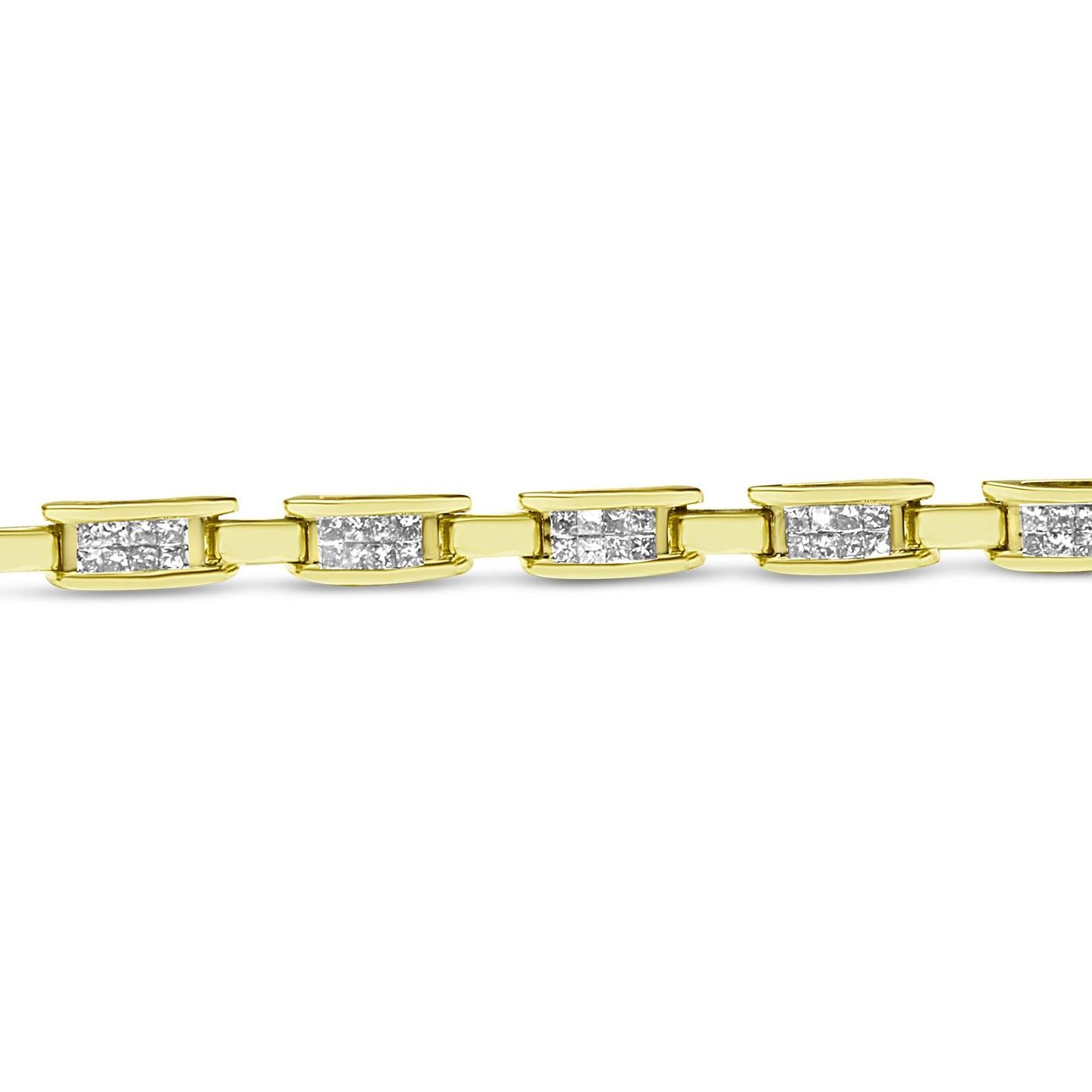 10K Yellow Gold 2.0 Cttw Invisible-Set Princess Cut Diamond Rectangular Link Bracelet (I-J Color, SI2-I1 Clarity) - 7" - Bijoux-NYC Direct