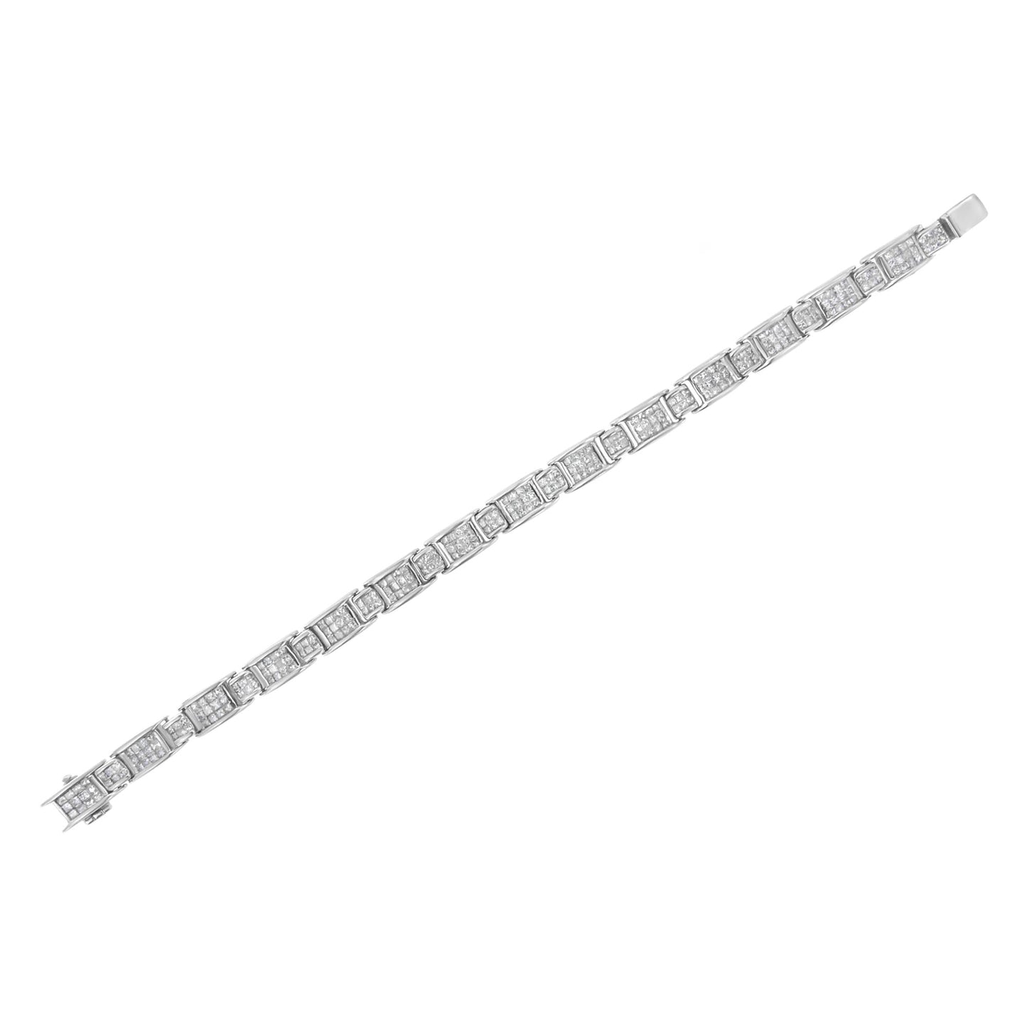14K White Gold 5.0 Cttw Princess-Cut Diamond Rectangular Alternating Station 7" Tennis Bracelet (G-H Color, SI1-SI2 Clarity) - Bijoux-NYC Direct