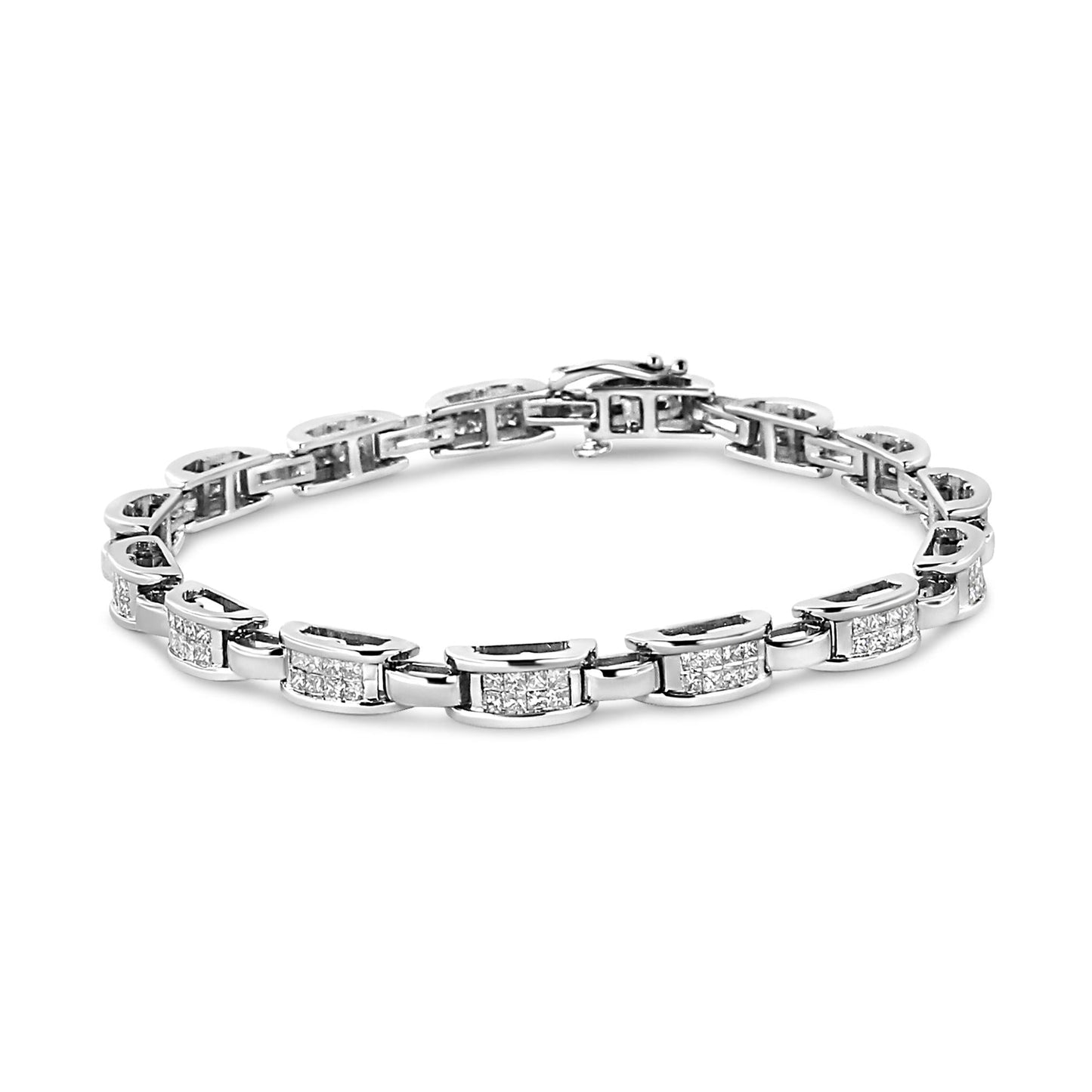 14K White Gold 2.00 Cttw Invisble-Set Princess Diamond Link Bracelet (I1-I2 Clarity, I-J Color) - 7.25" - Bijoux-NYC Direct