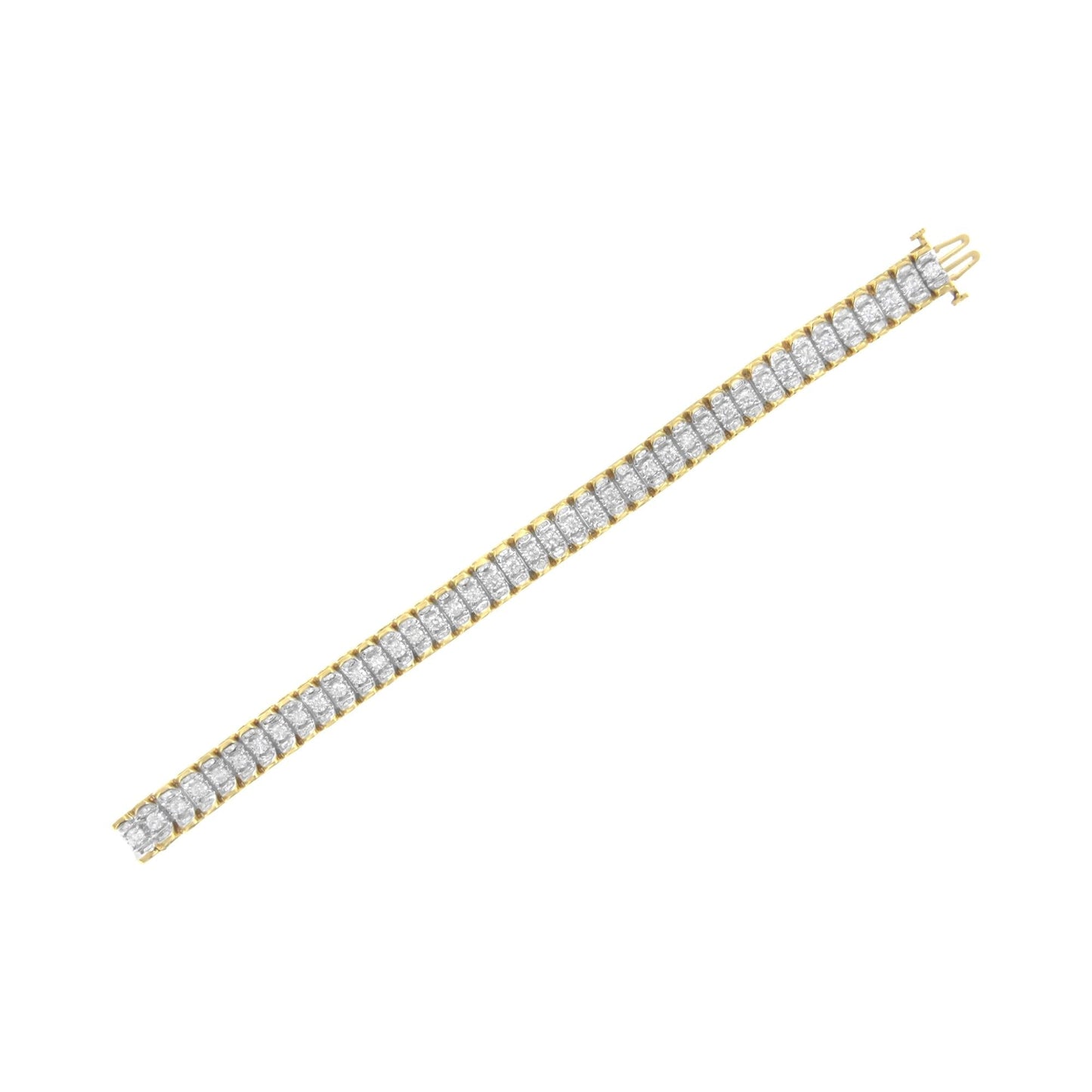 14K Yellow and White Gold 5.0 Cttw Round & Baguette Cut Diamond 7" Reflective Tennis Bracelet (H-I Color, I1-I2 Clarity) - Bijoux-NYC Direct