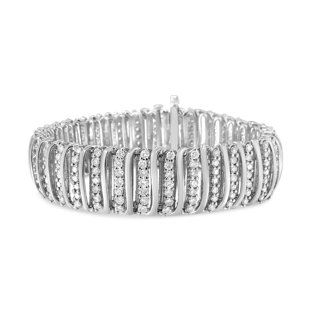 .925 Sterling Silver 8 1/2 Cttw Diamond 7 Row Chevron "S" Curved Link Tennis Bracelet (I-J color, I1-I2 clarity) - 7.25" - Bijoux-NYC Direct